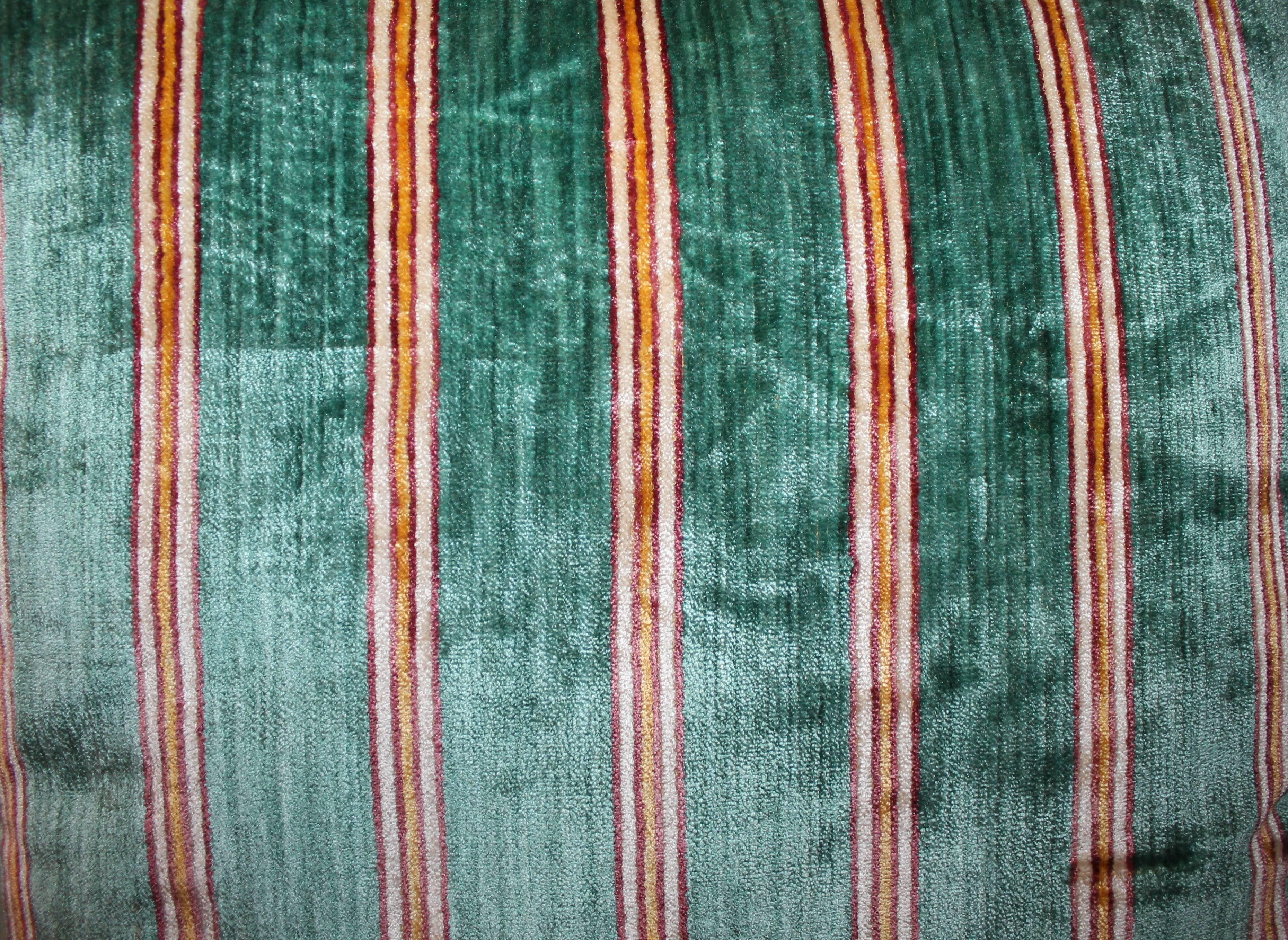 Hand-Crafted Striped Green Silk Velvet Pillows