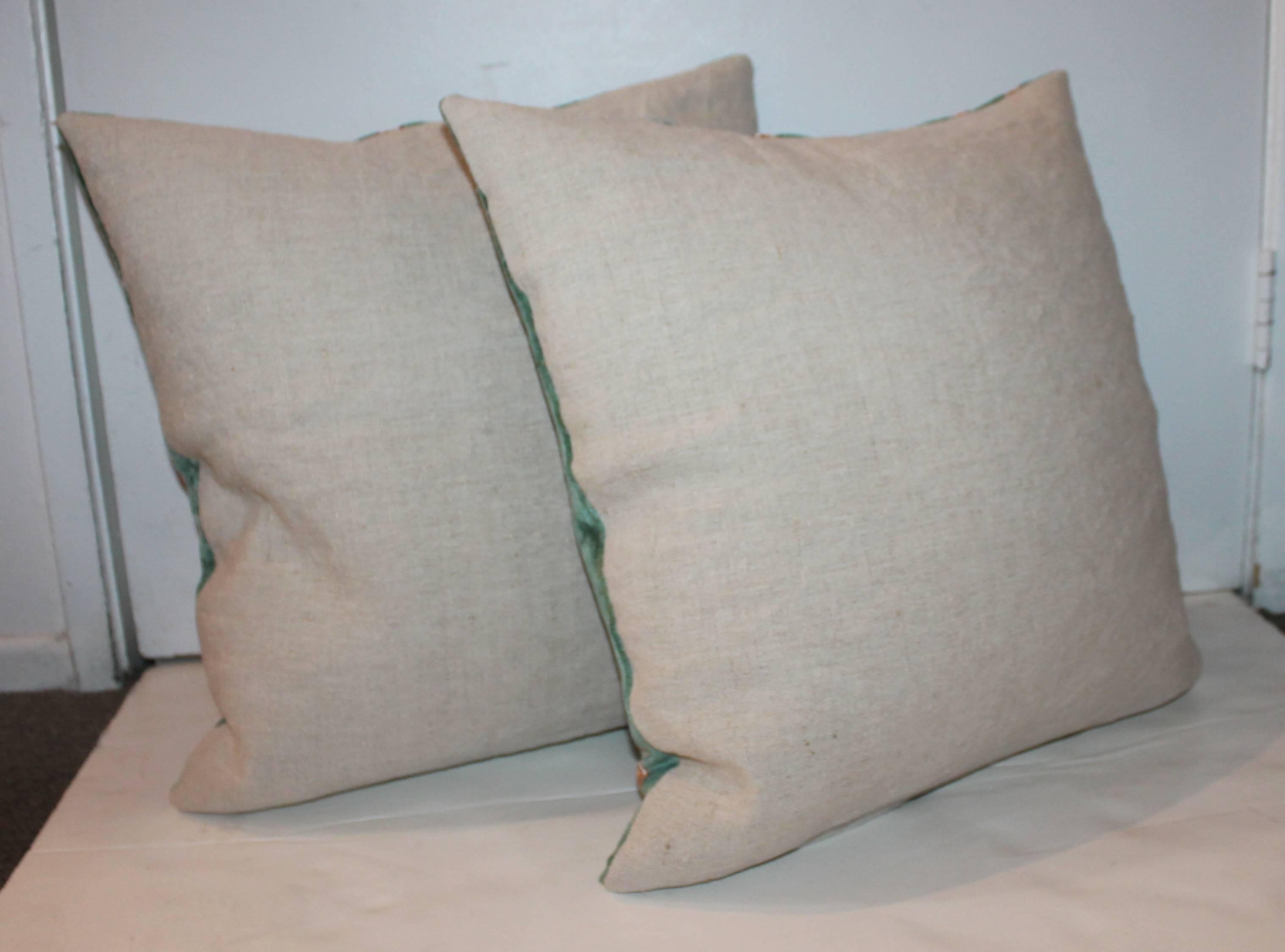 Striped Green Silk Velvet Pillows In Excellent Condition In Los Angeles, CA