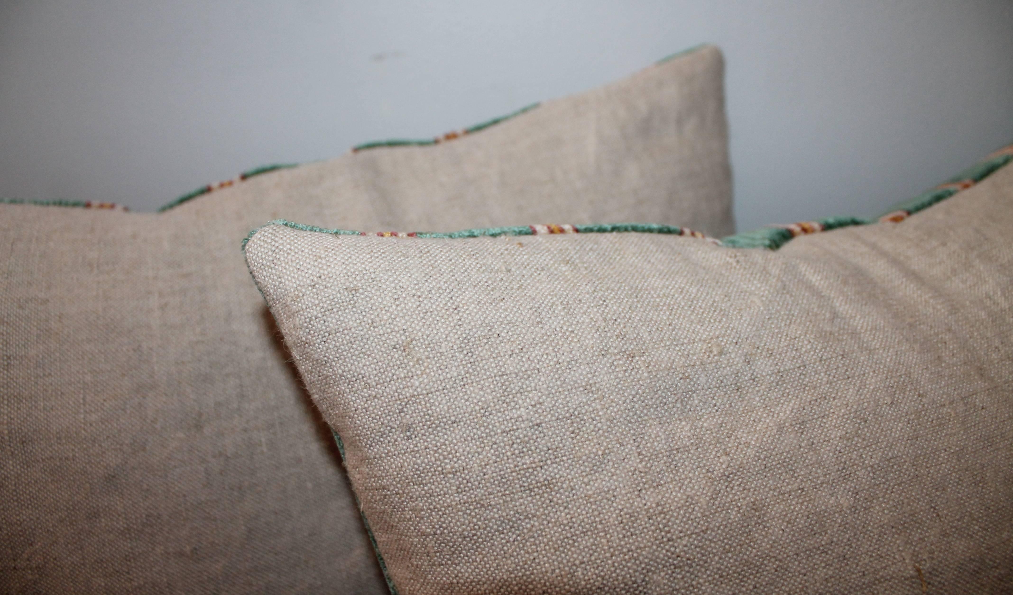 20th Century Striped Green Silk Velvet Pillows