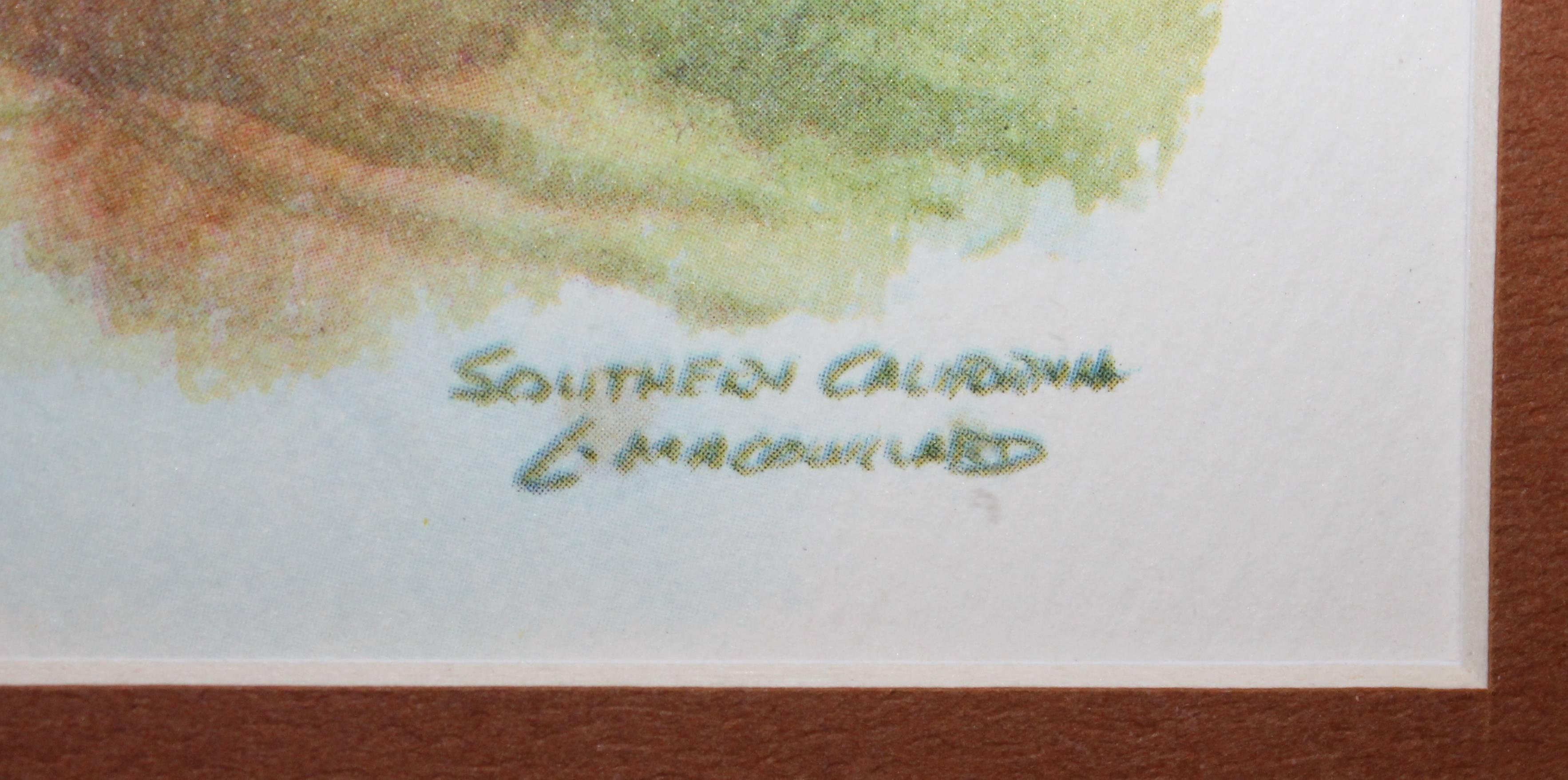 American Signed C. Macourlard Watercolor of Southern California For Sale