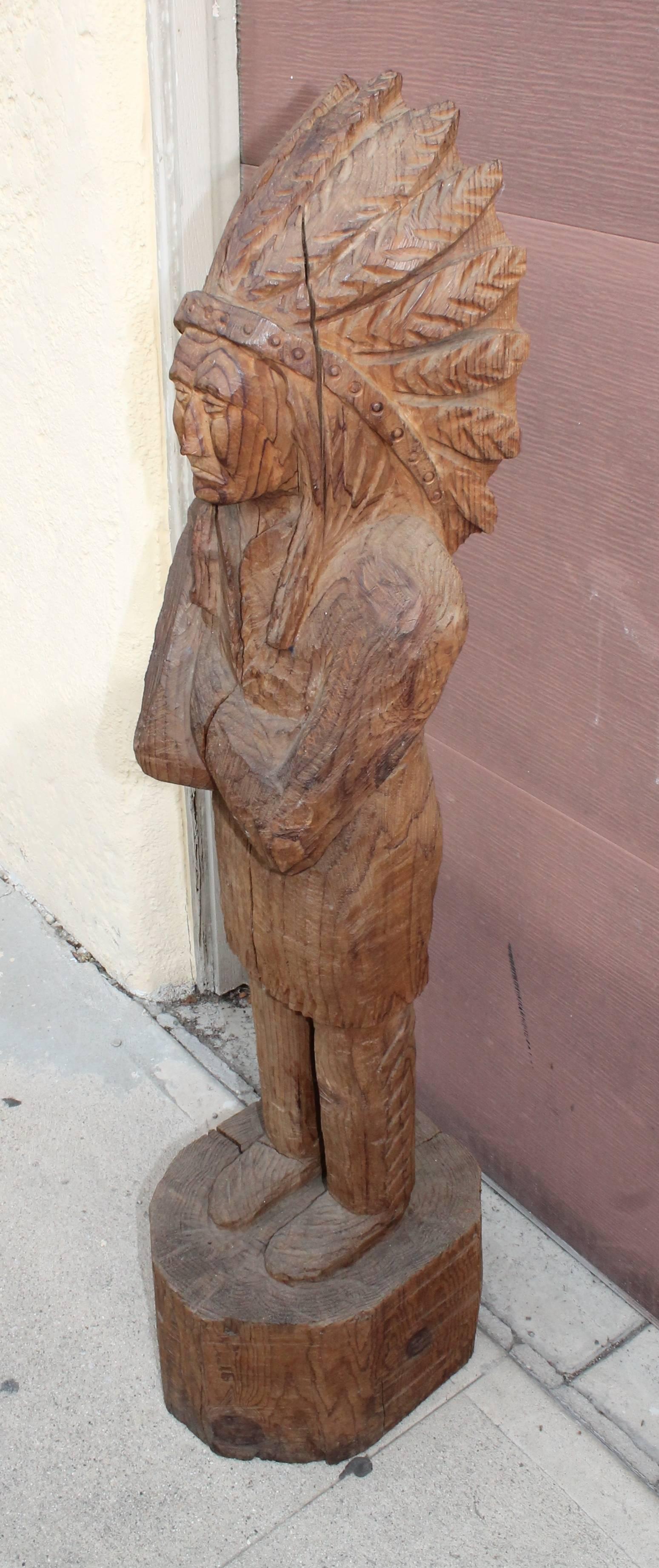 Hand-Carved Amazing Original Surface 19Thc Cigar Store Indian