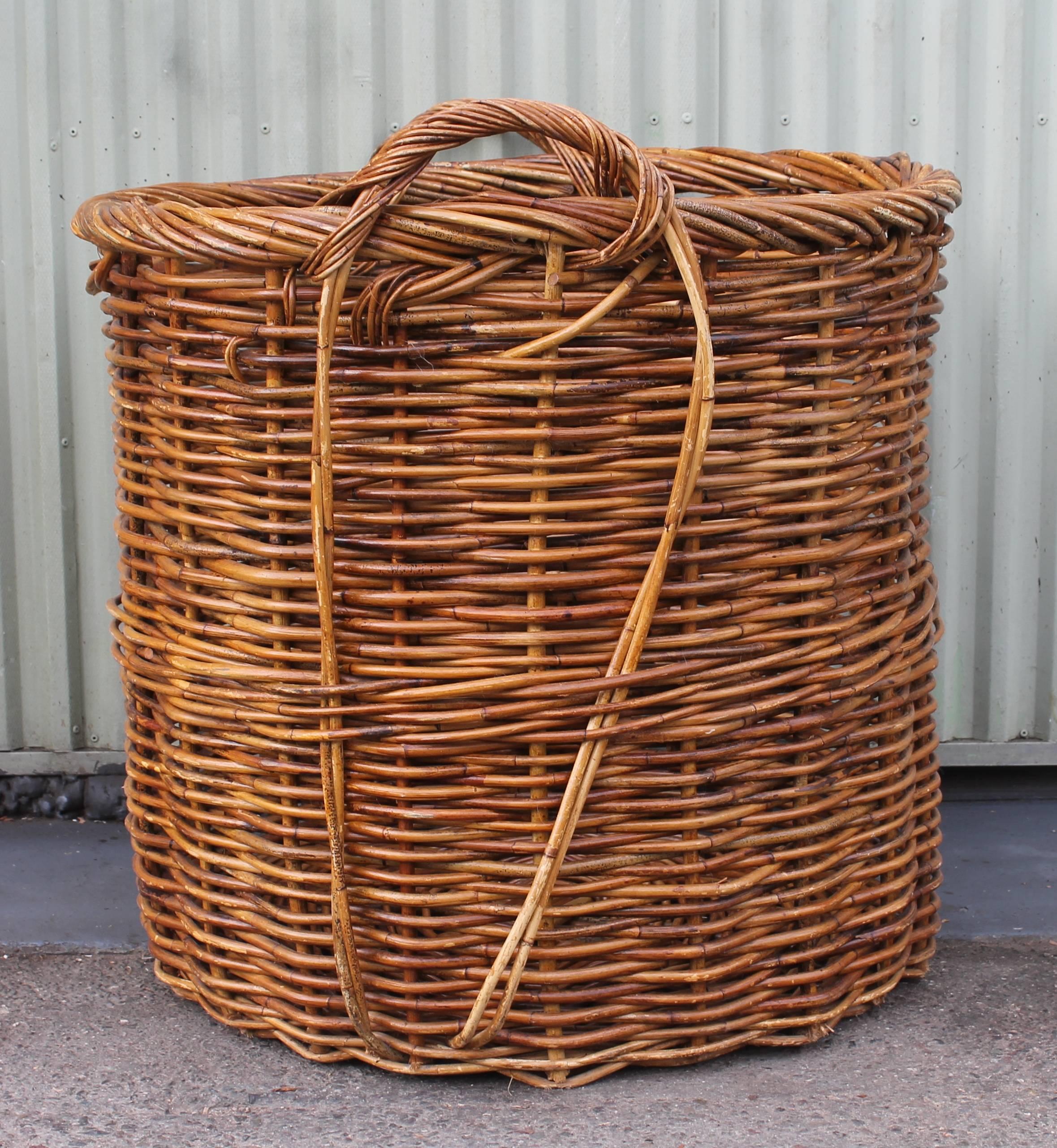 Hand-Woven Monumental 19th Century Double Handled Field Basket
