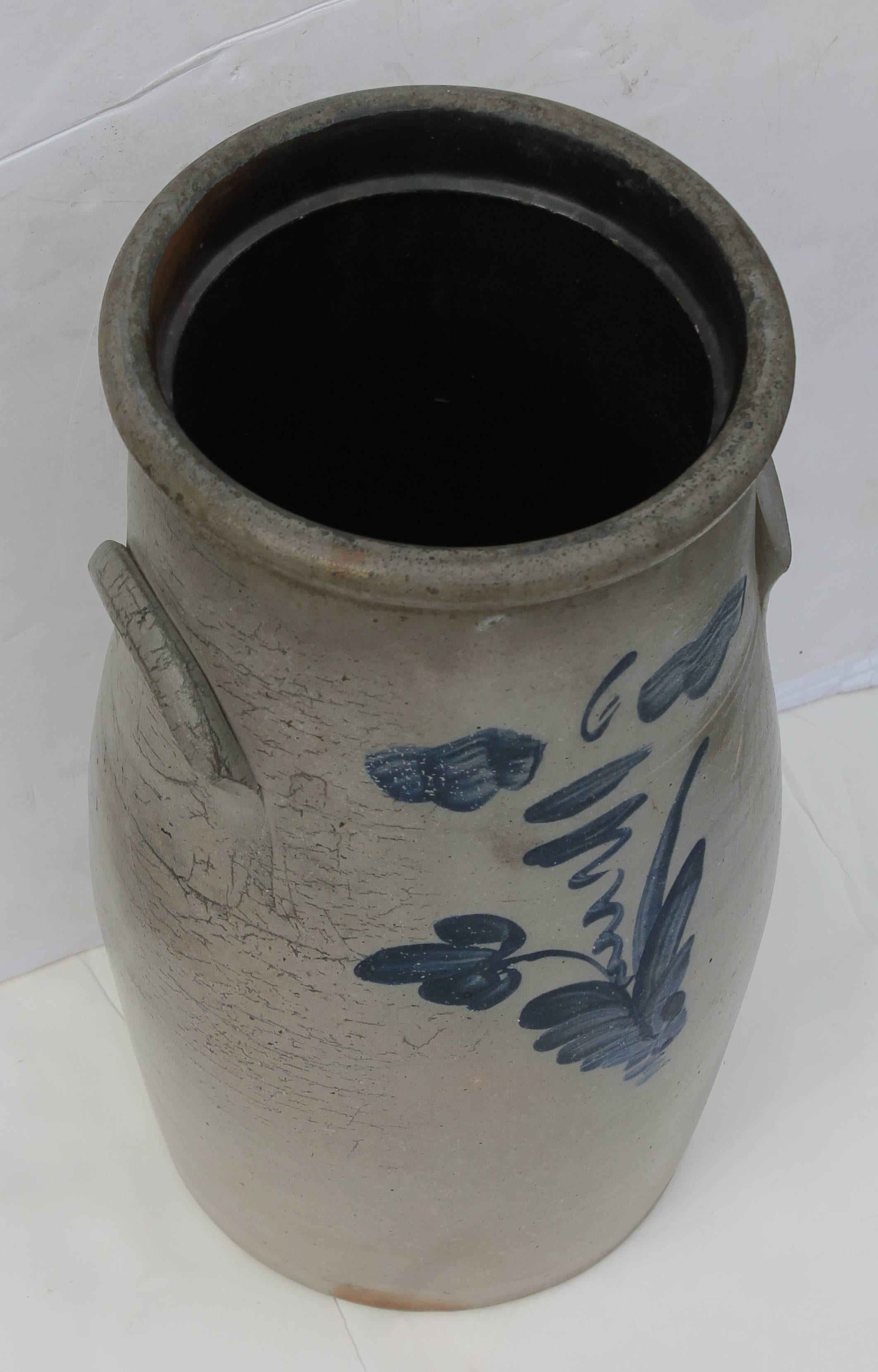 Folk Art Monumental Early 19th Century Pennsylvania Salt Glaze Decorated Crock