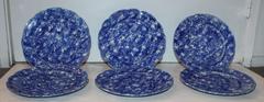 Rare Set of Six Matching 19th Century Sponge Ware Dinner Plates