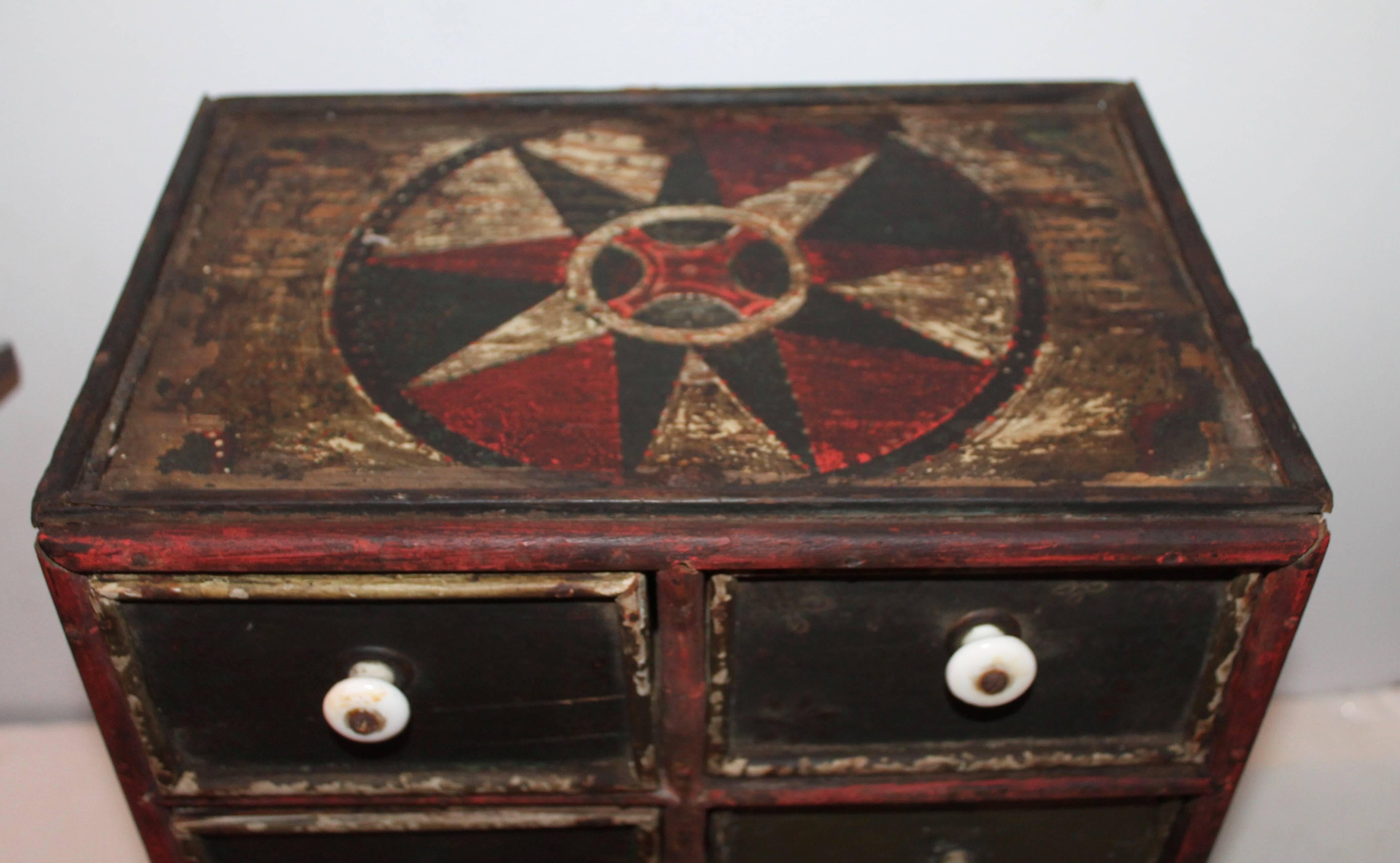 Folk Art 19th Century Original Paint Decorated Tabletop Apothecary Cabinet