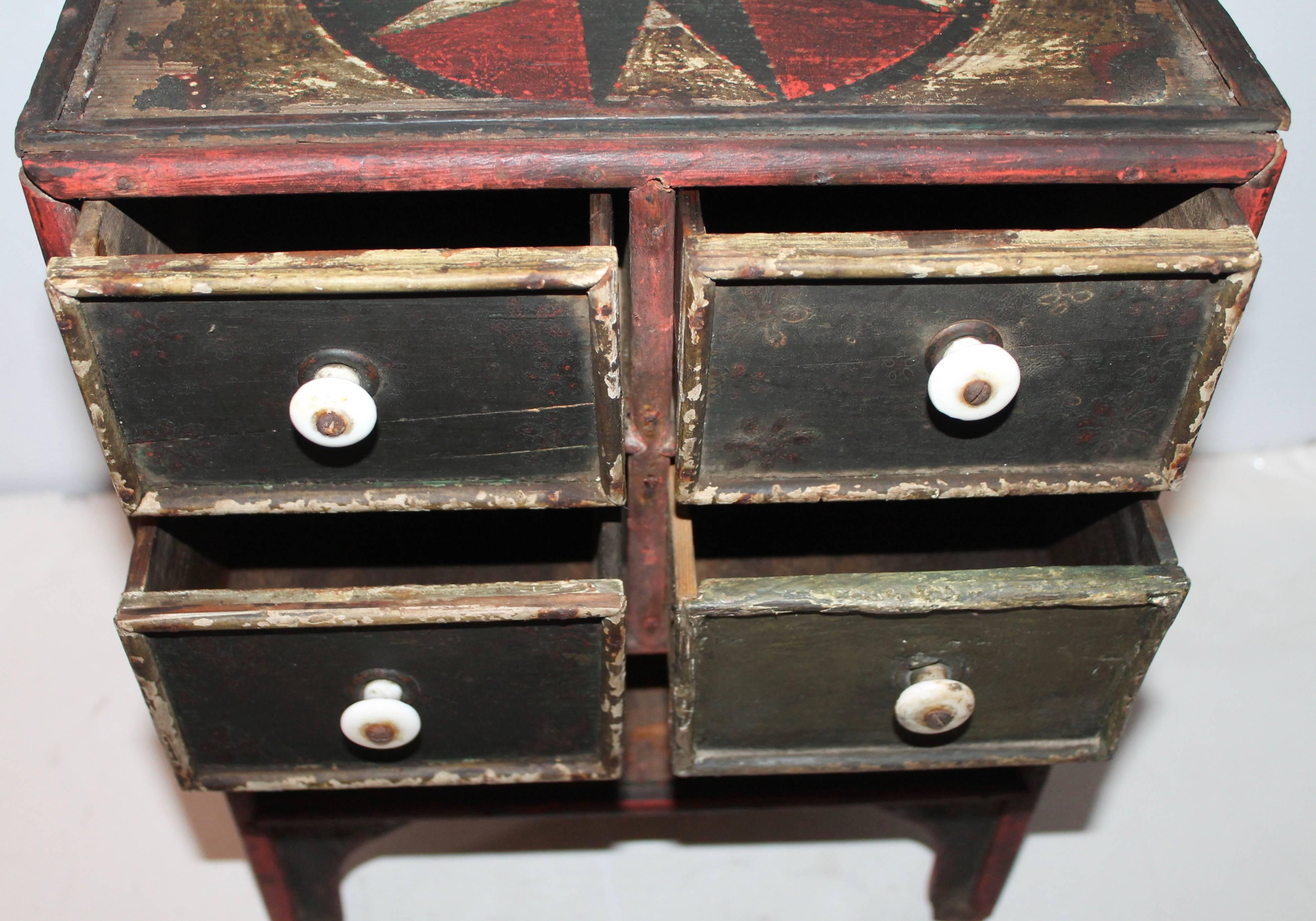 American 19th Century Original Paint Decorated Tabletop Apothecary Cabinet