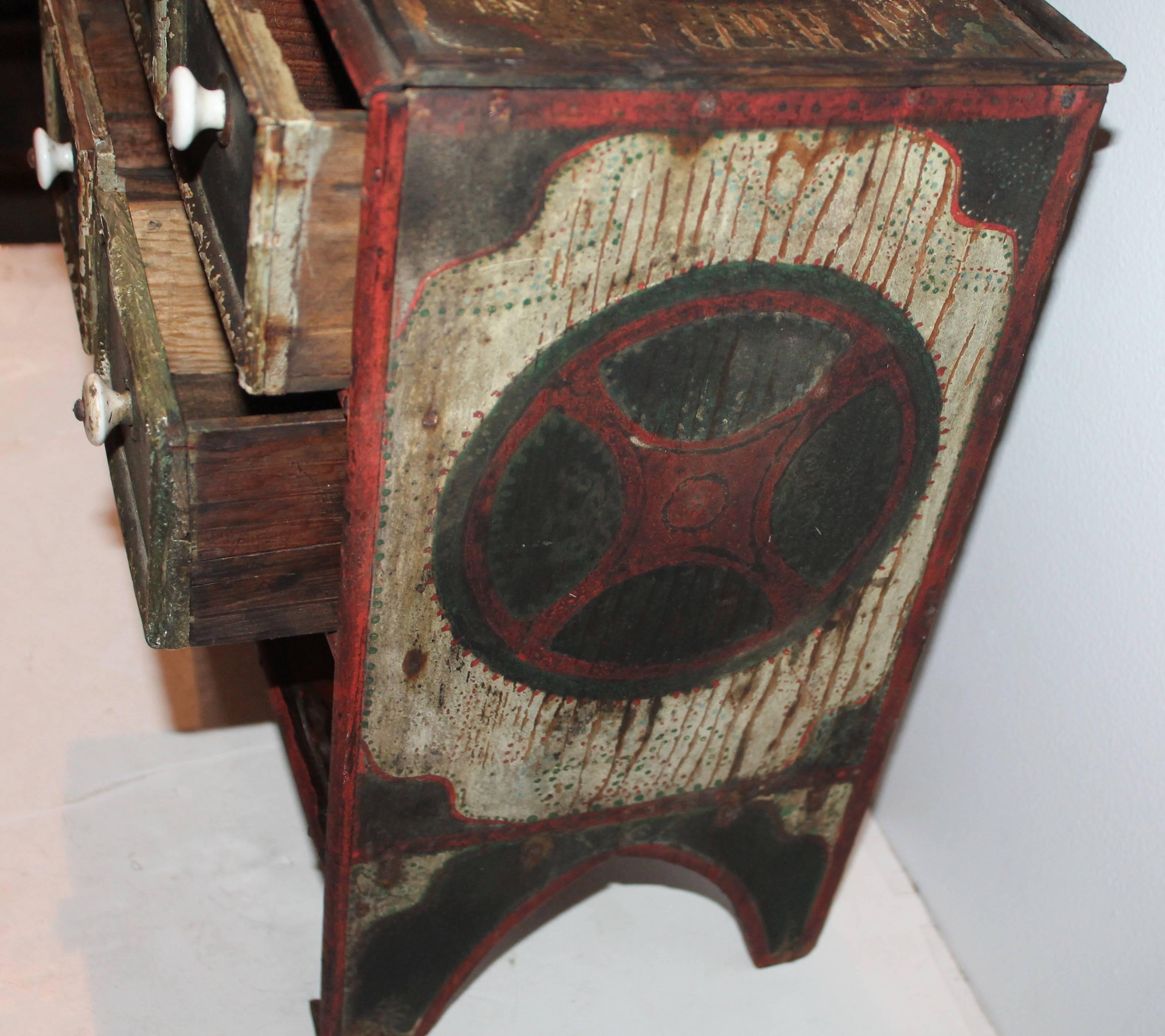Painted 19th Century Original Paint Decorated Tabletop Apothecary Cabinet