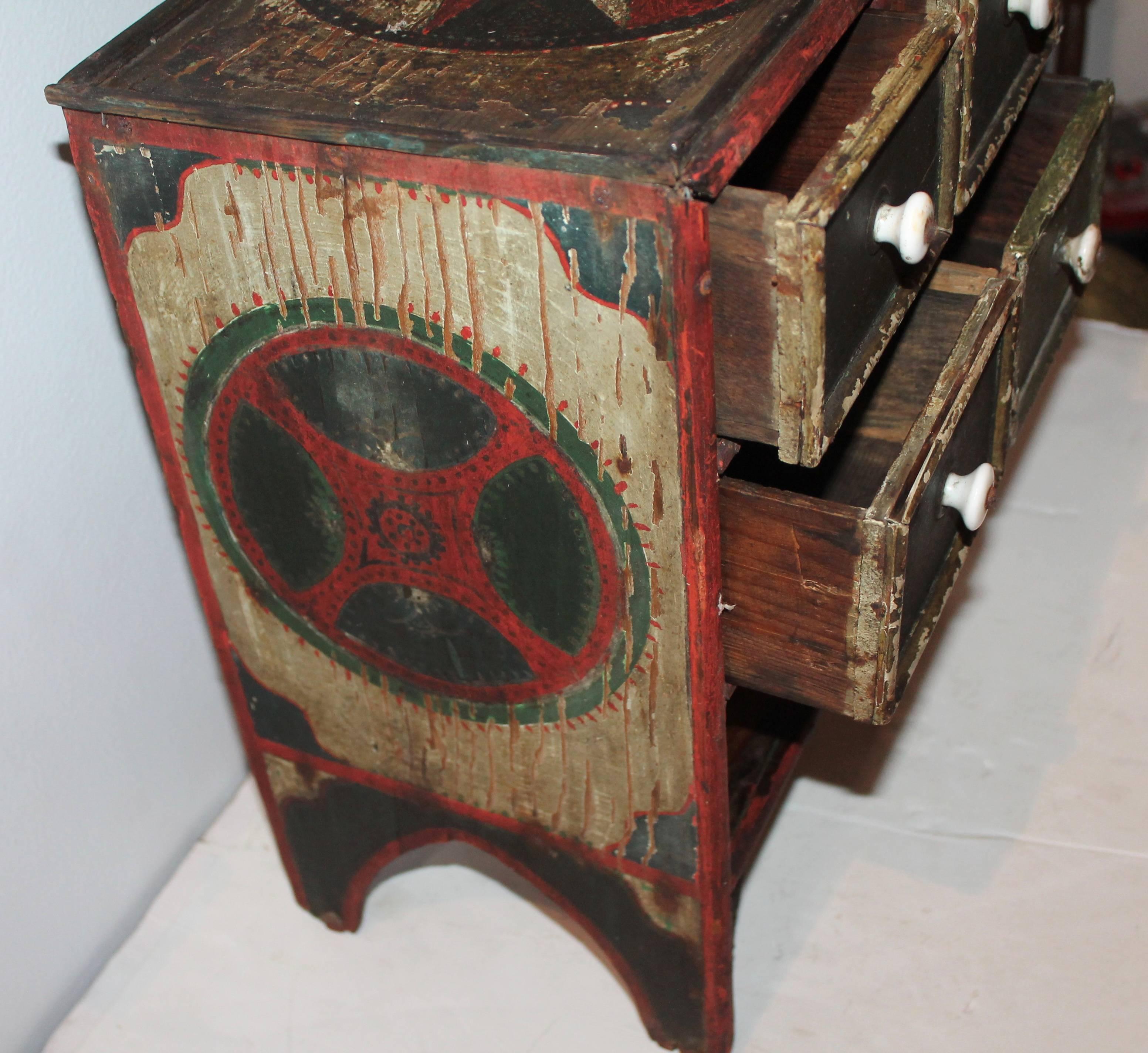 19th Century Original Paint Decorated Tabletop Apothecary Cabinet In Excellent Condition In Los Angeles, CA