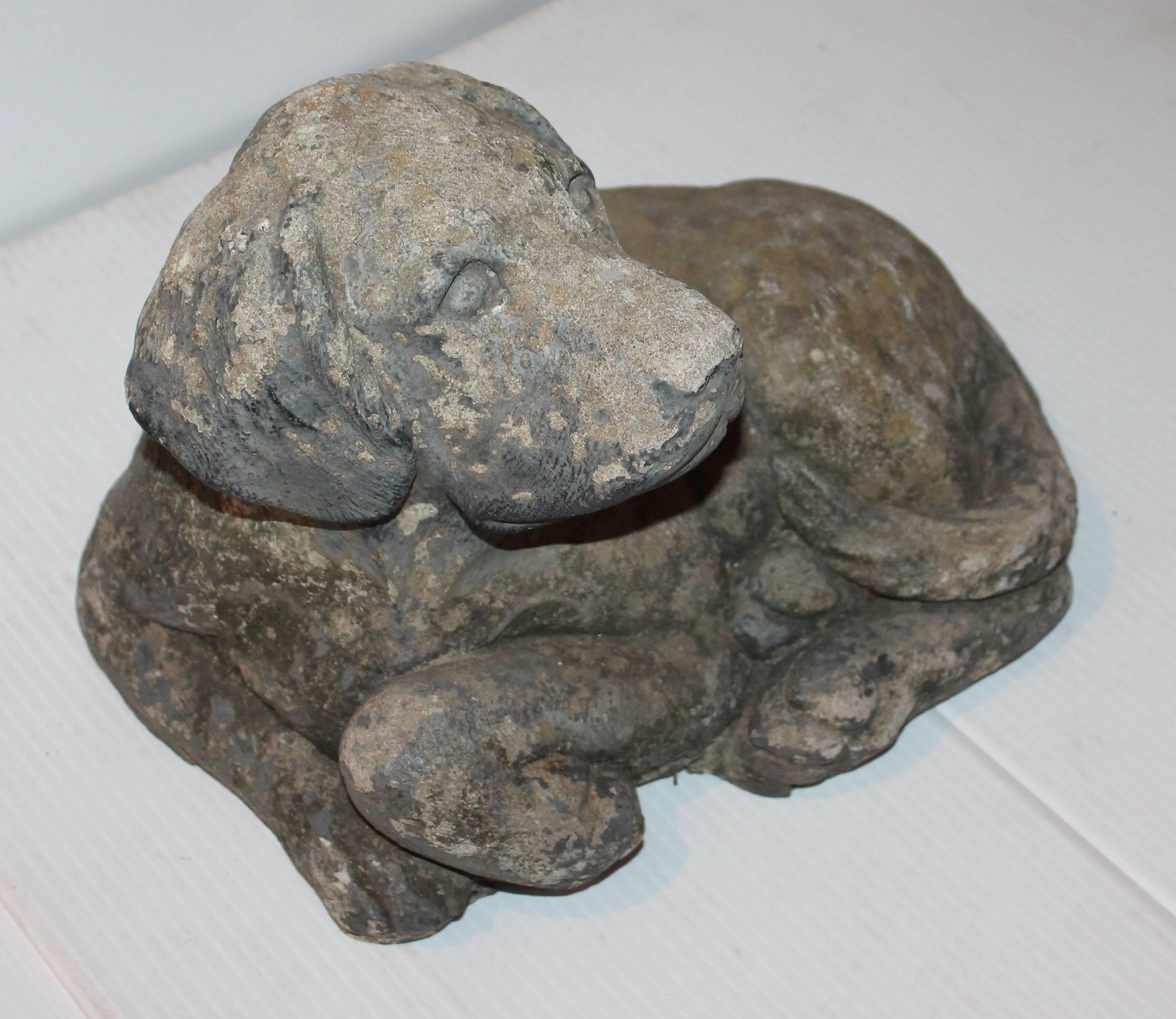 Folk Art Handmade Concrete Sculpture of a Dog