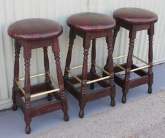 Mid 20th Century Original Surface Bar Stools with Leather Seats