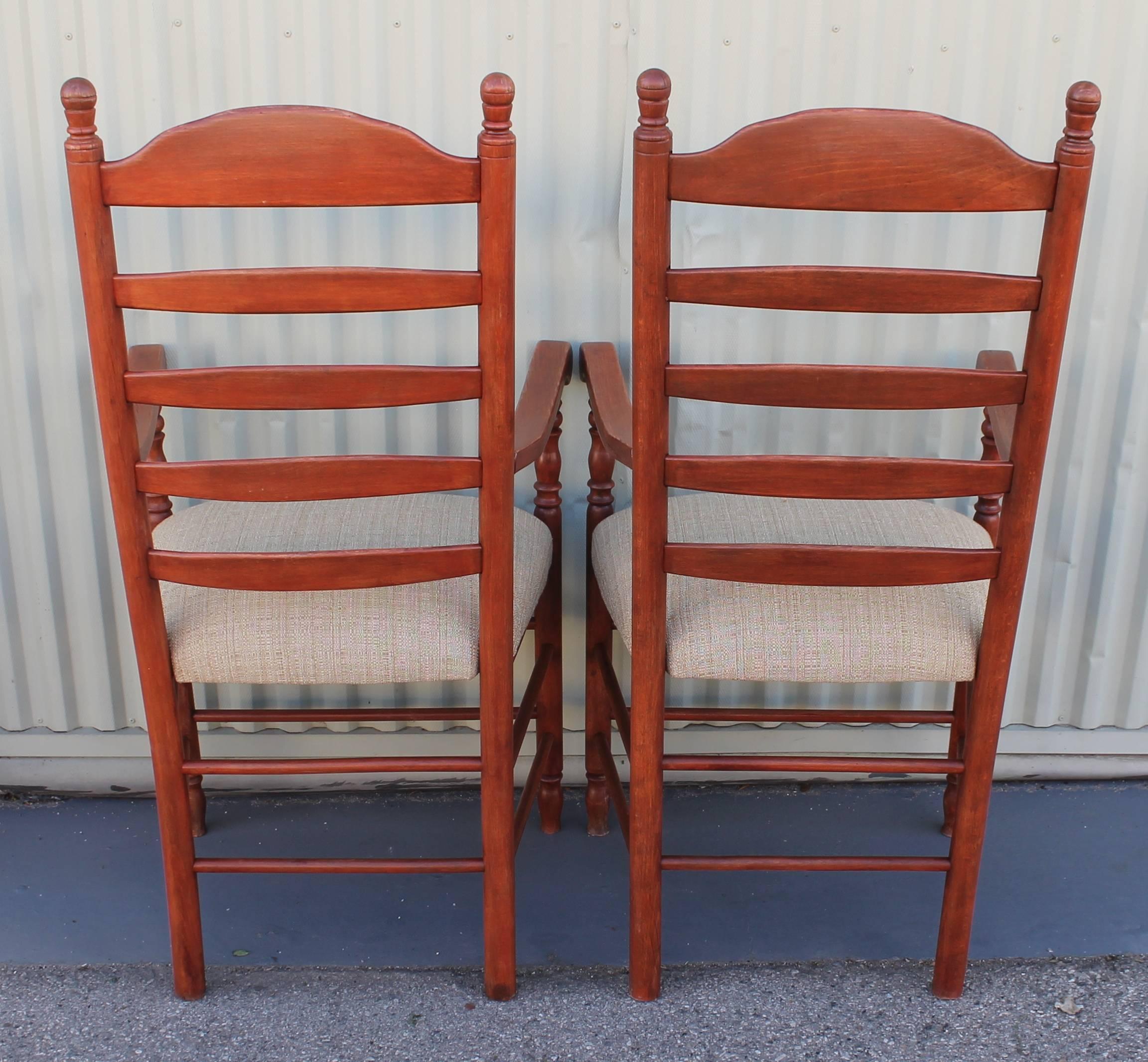 Matching Pair of 19th Century N.E. Red Painted Ladder Back Arm Chairs 1