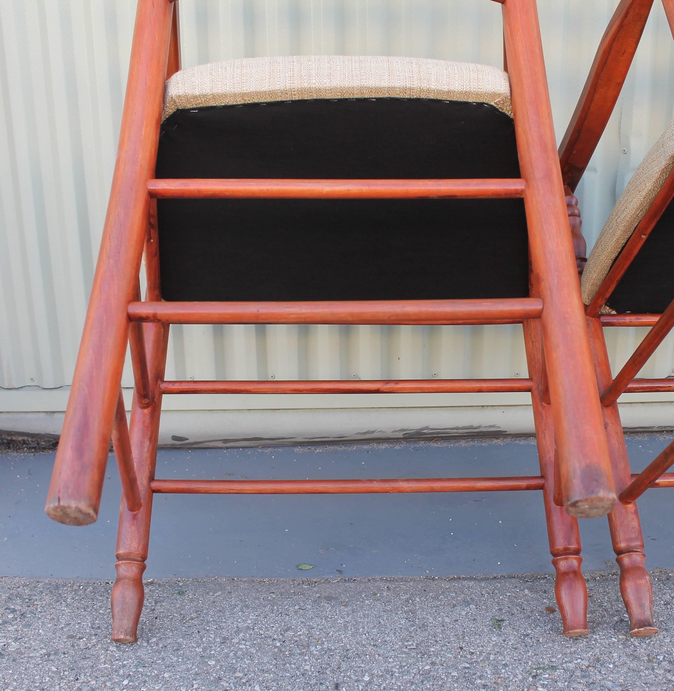 Matching Pair of 19th Century N.E. Red Painted Ladder Back Arm Chairs 3