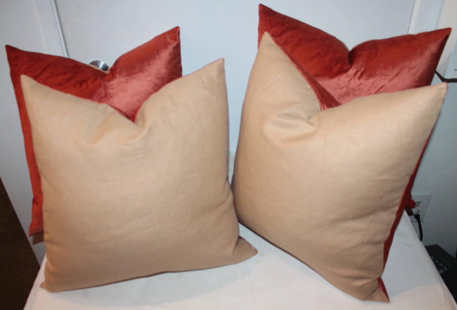 Silky Coral Velvet Pillows, Pair at 1stdibs