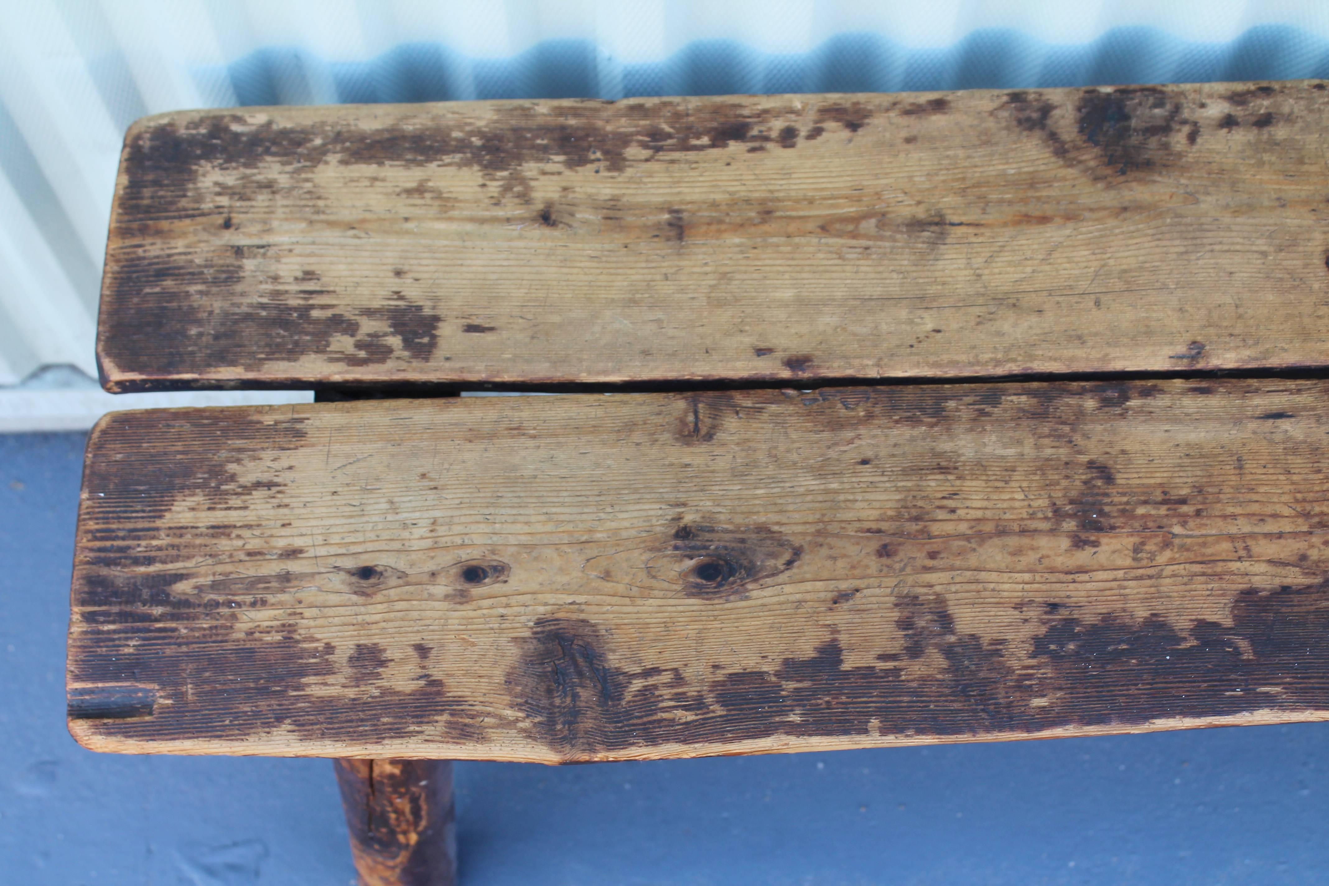 Early 20th Century Fantastic Split Log Pine and Hickory Bench