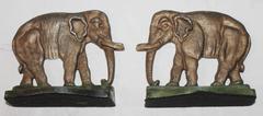 Pair of Original Painted Iron Elephant Bookends