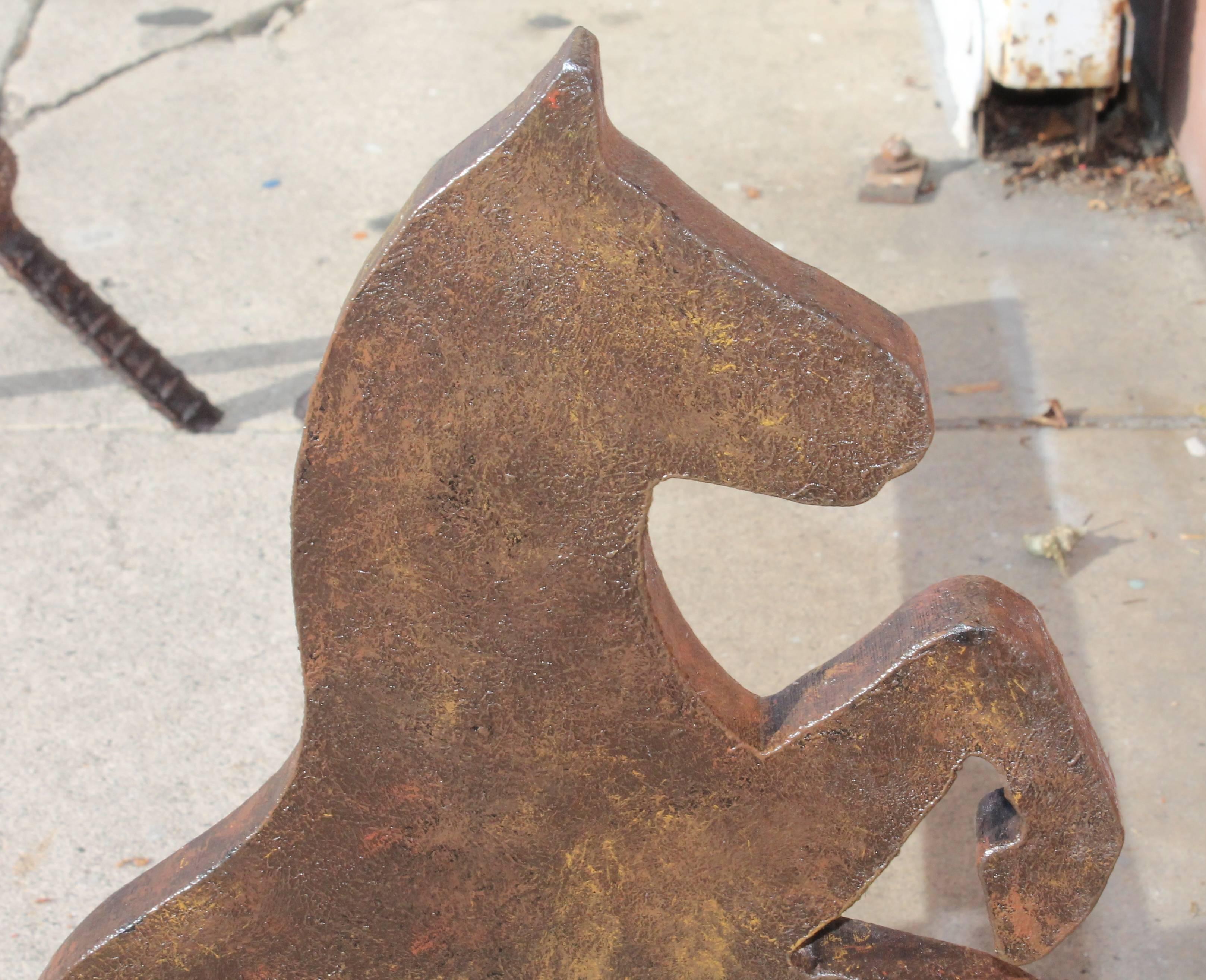 Américain Paire de chenets rustiques artisanaux faits à la main en forme de chevaux en vente