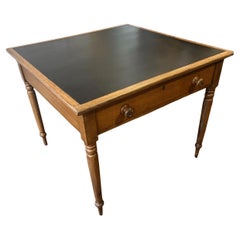 19thc Pine Gaming Table with Black Leather Top