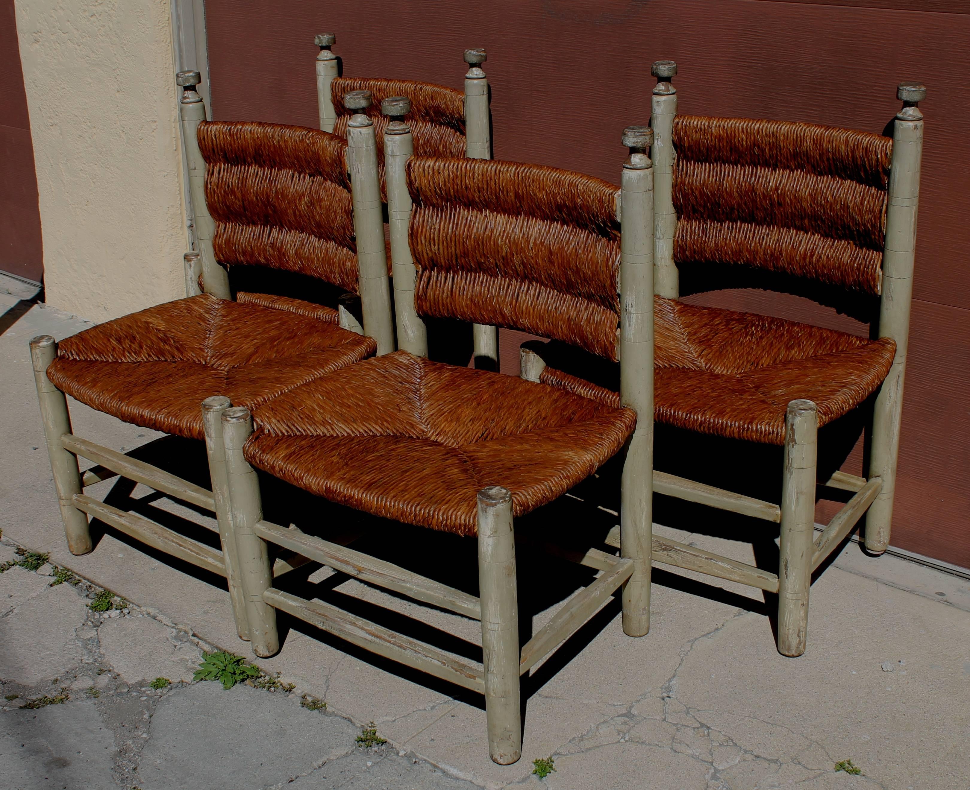 Adirondack Set of Four 20th Century Rush Seat Chairs