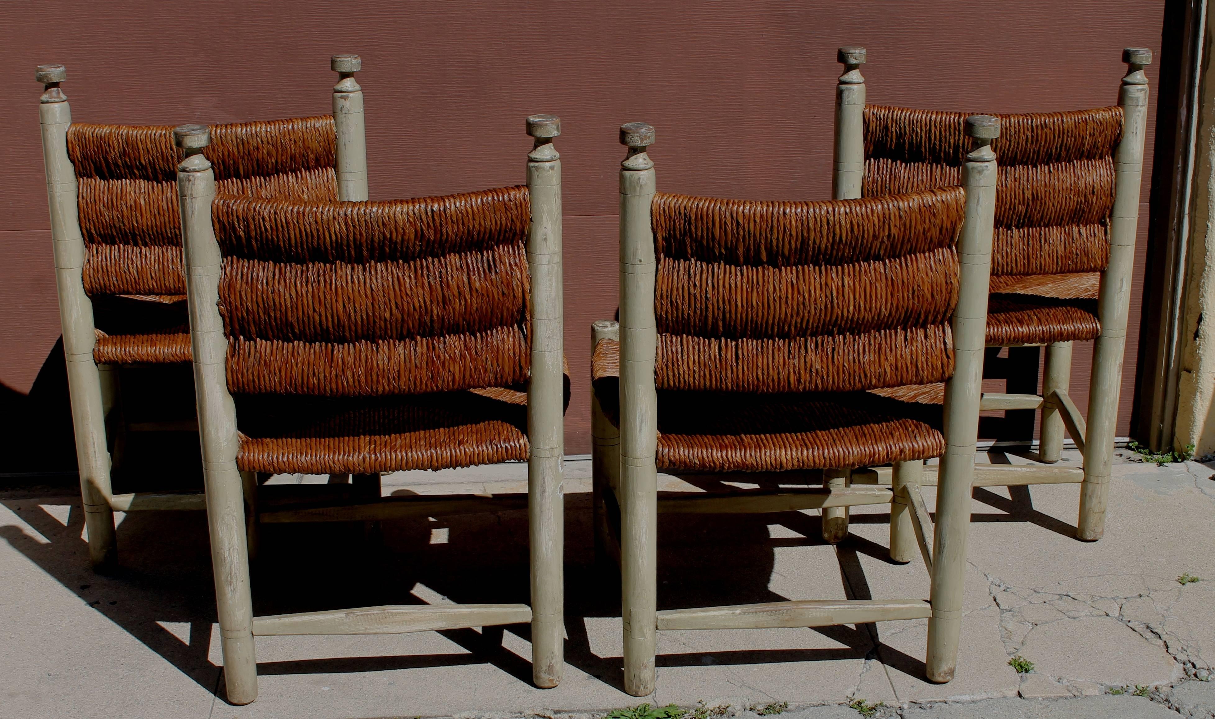 American Set of Four 20th Century Rush Seat Chairs