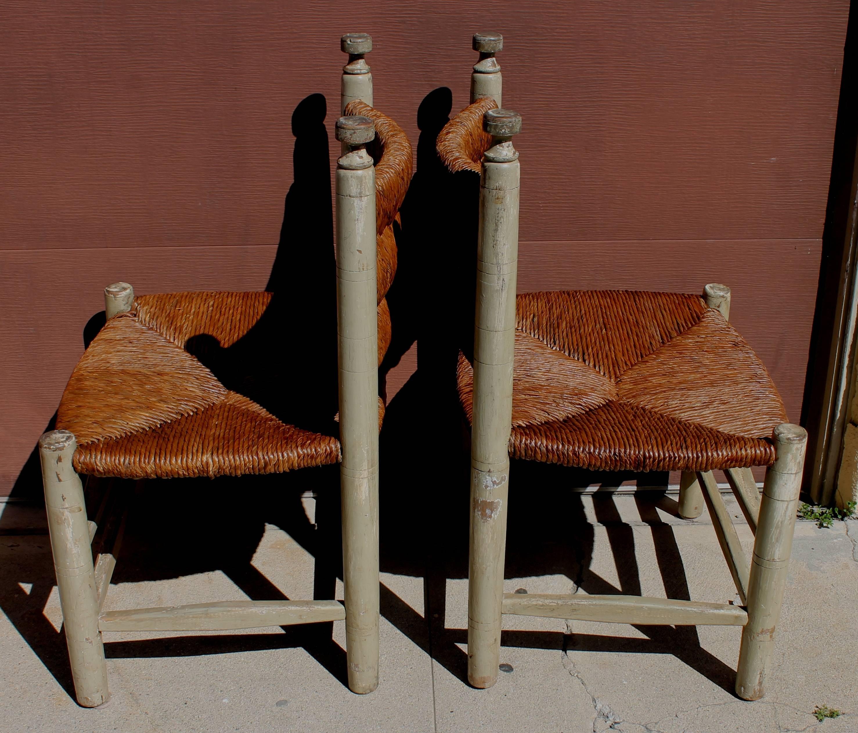 Set of Four 20th Century Rush Seat Chairs 1