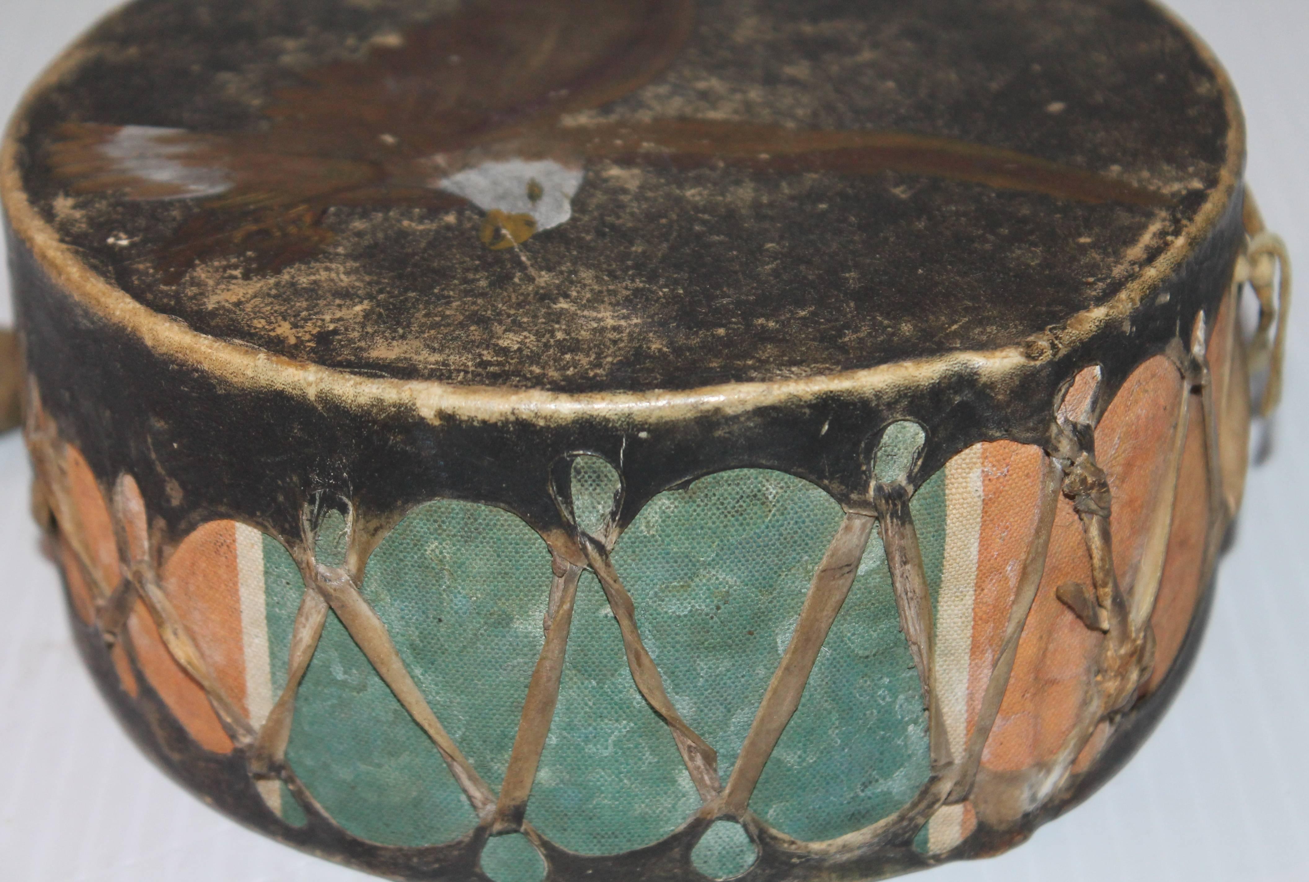 American 19th Century Pueblo Original Paint Decorated Drum For Sale