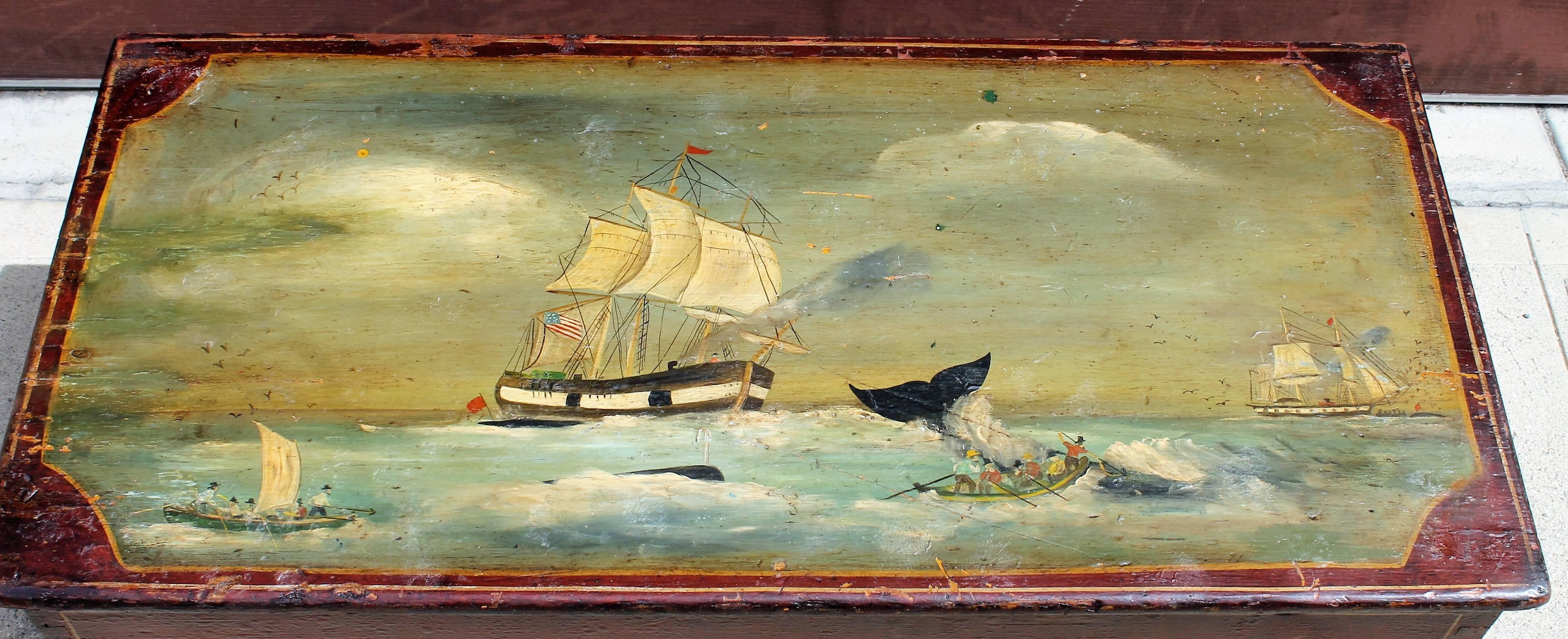 Country 19th Century Decorated Sea Trunk