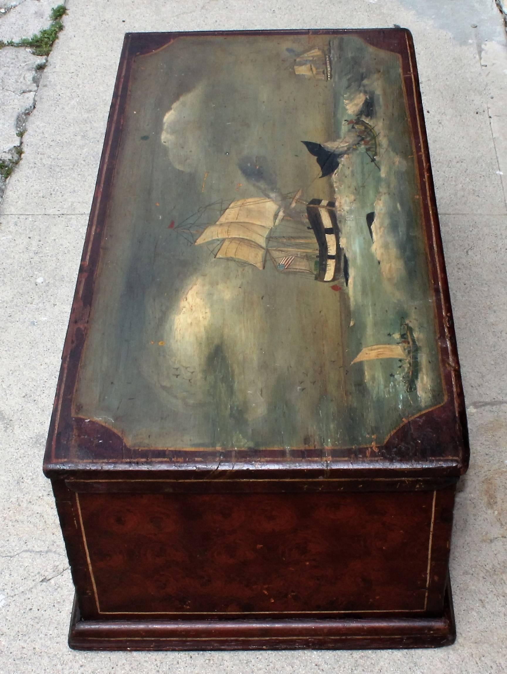 Painted 19th Century Decorated Sea Trunk