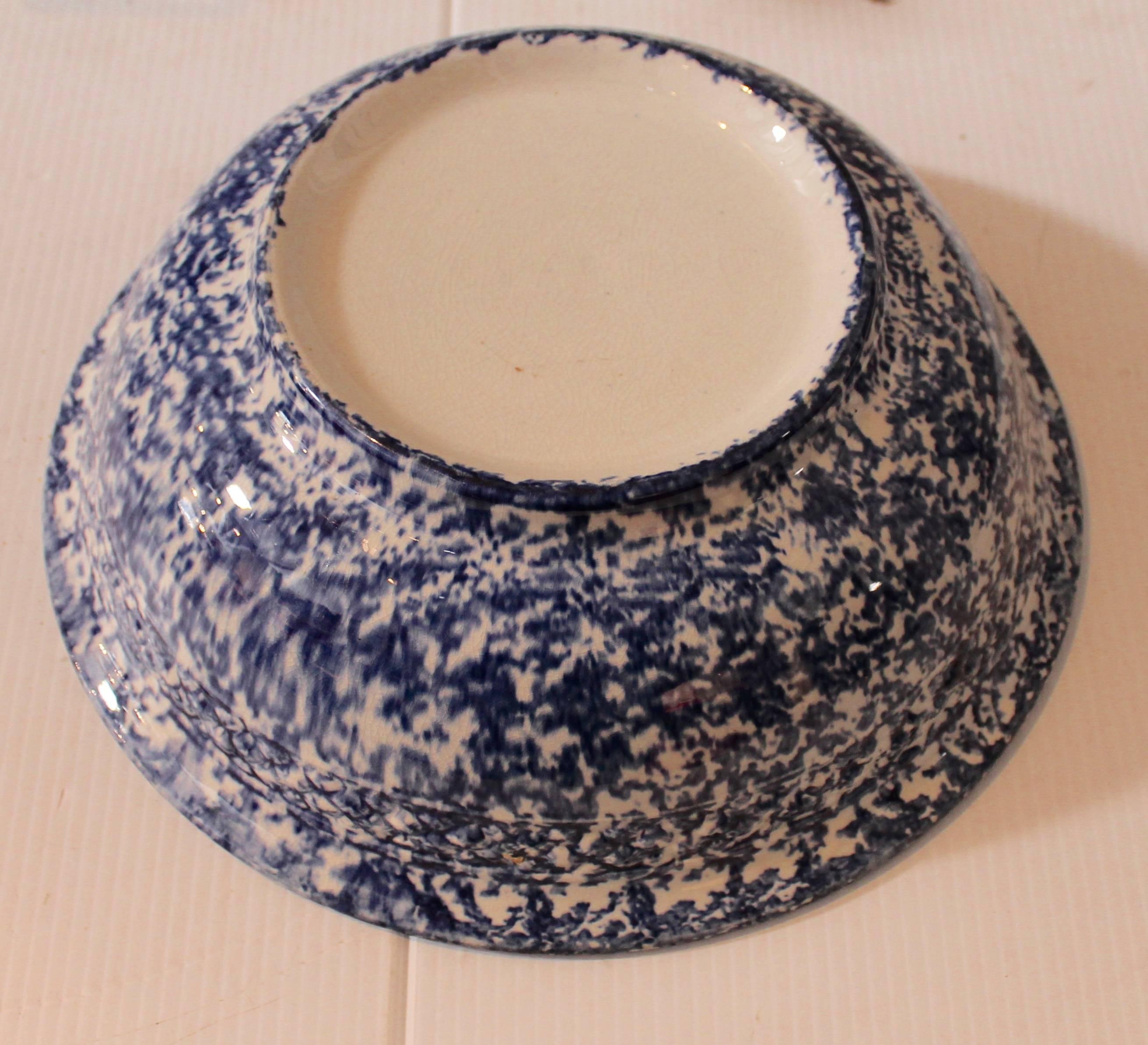 Country Monumental 19th Century Spongeware Serving Bowl