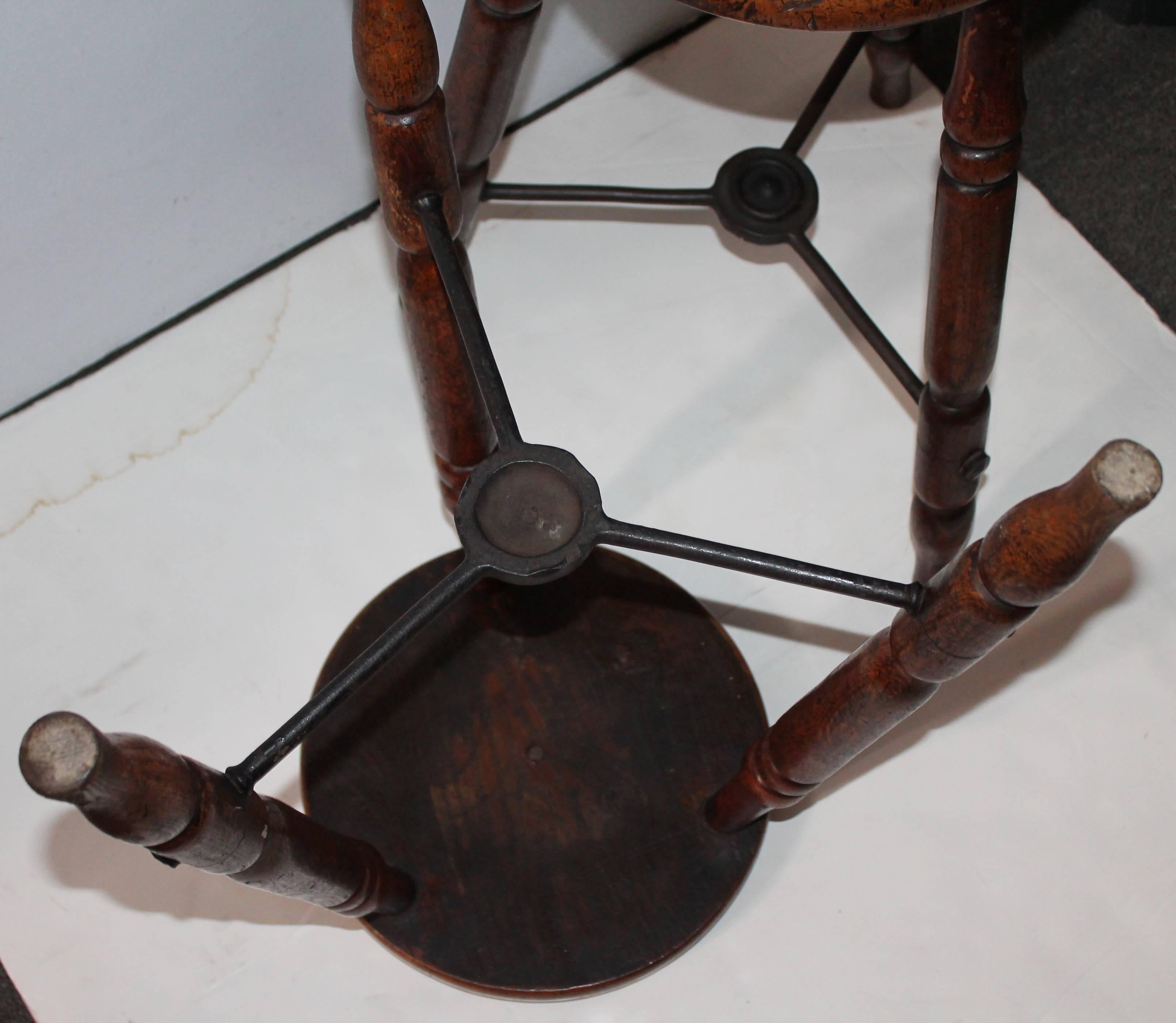 Oak Pair of 19th Century Industrial Pine and Iron Stools