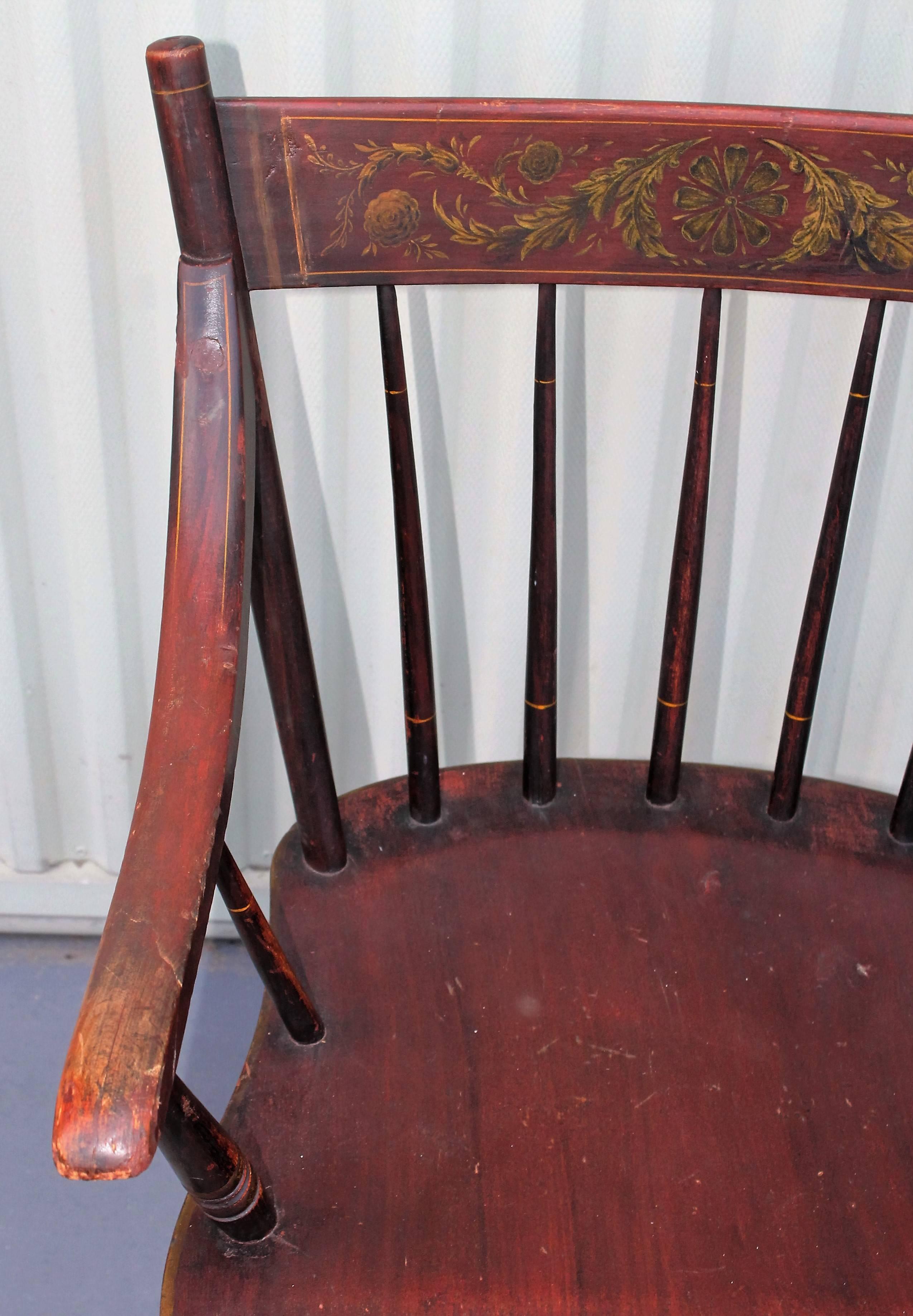 Country Early Original Paint Decorated 19th Century Hitchcock Armchair For Sale