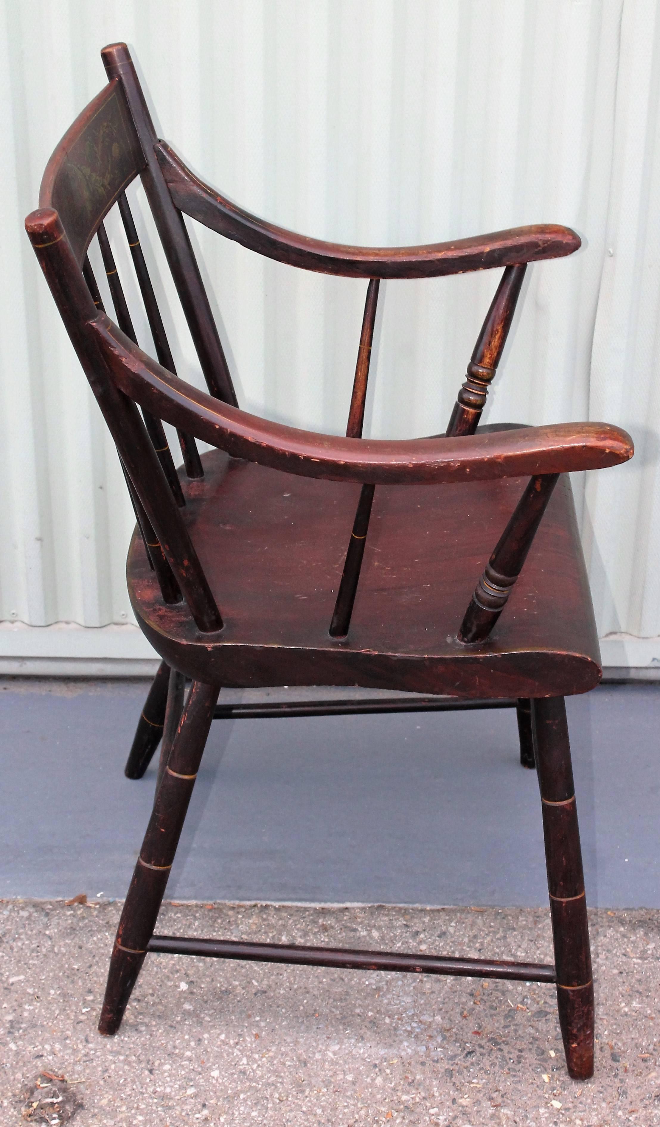 Patinated Early Original Paint Decorated 19th Century Hitchcock Armchair For Sale