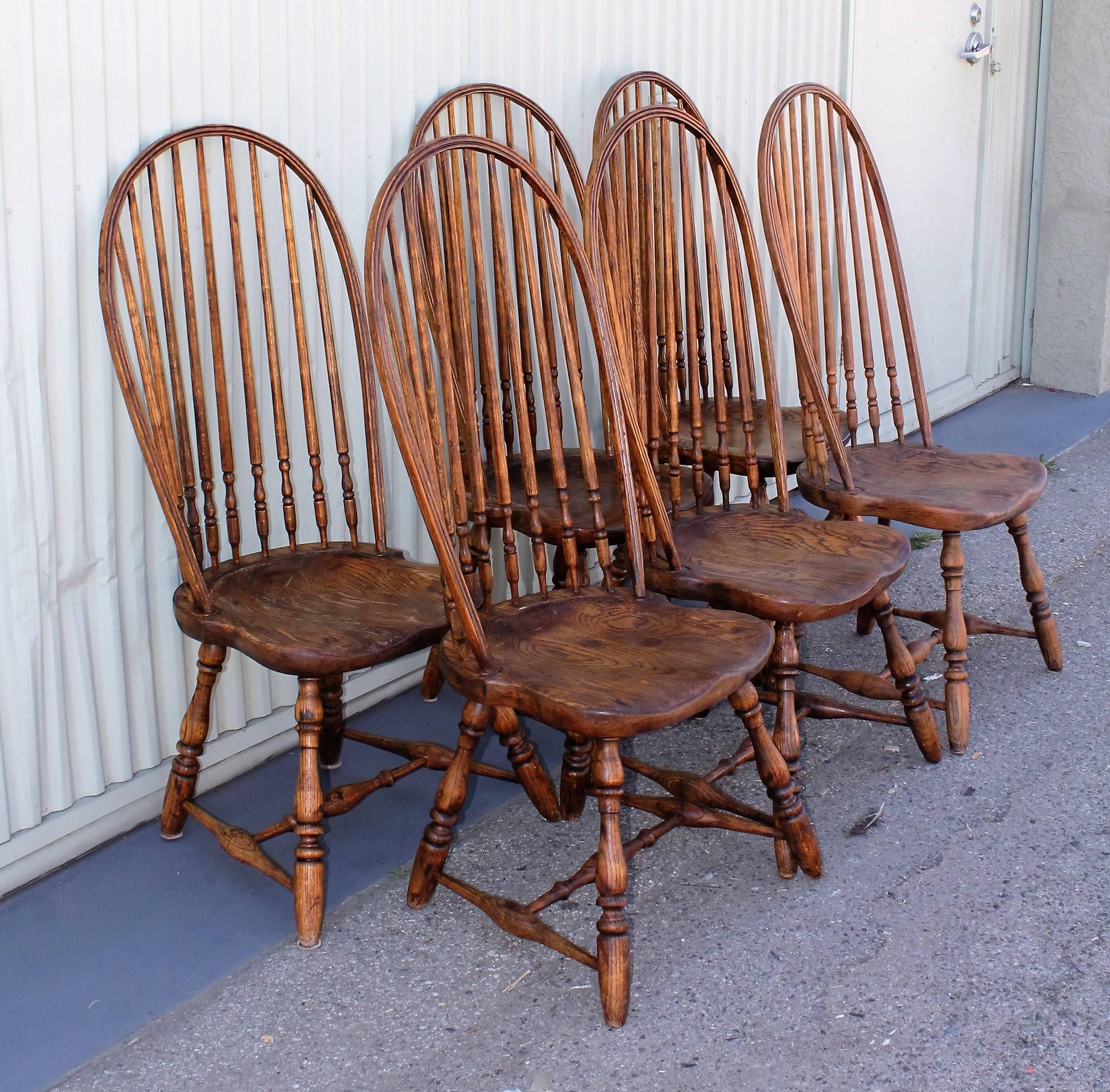 Country Set of Six High Back Windsor Chairs