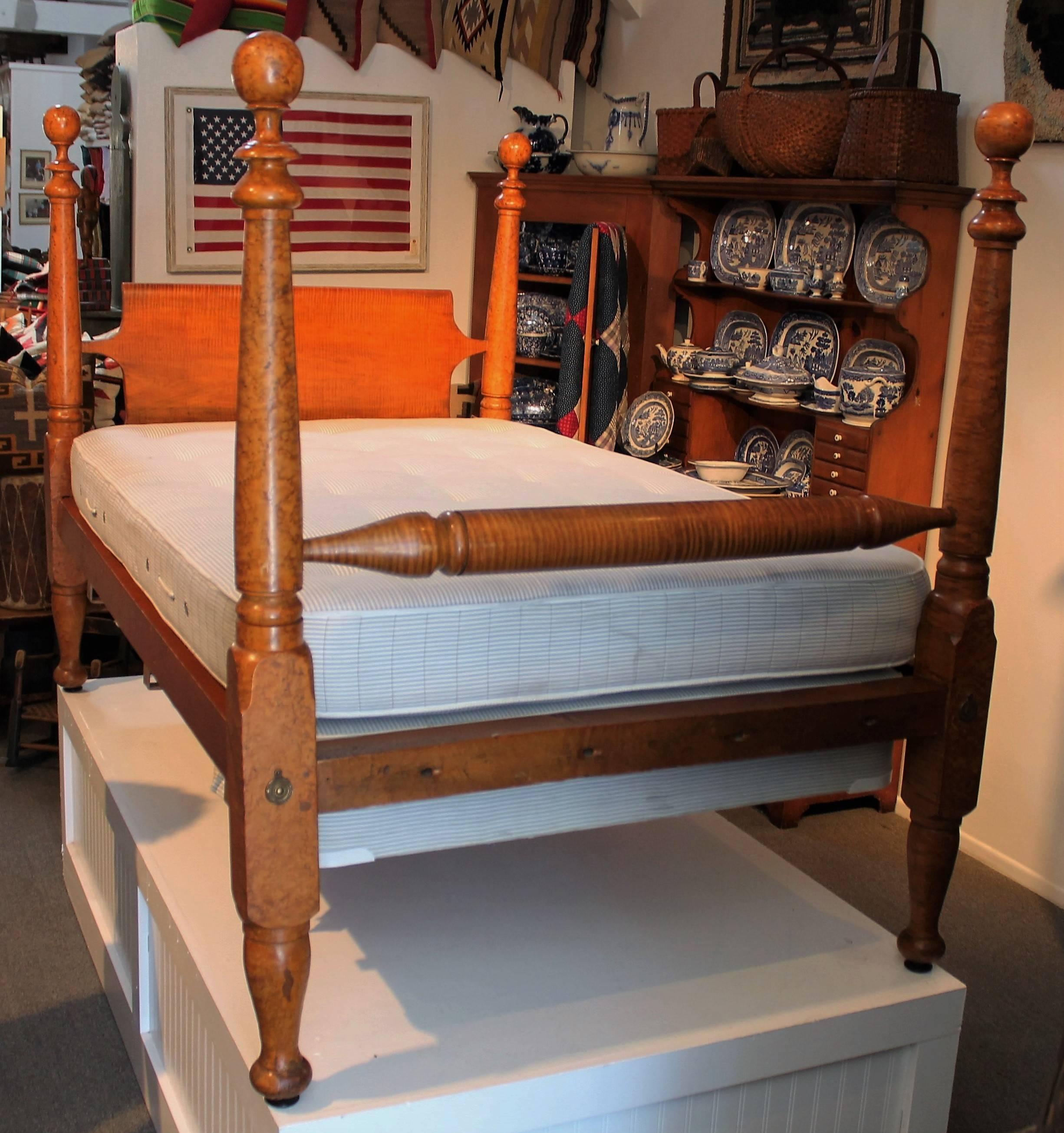 American Early 19th Century Bird’s-Eye Maple Poster Bed