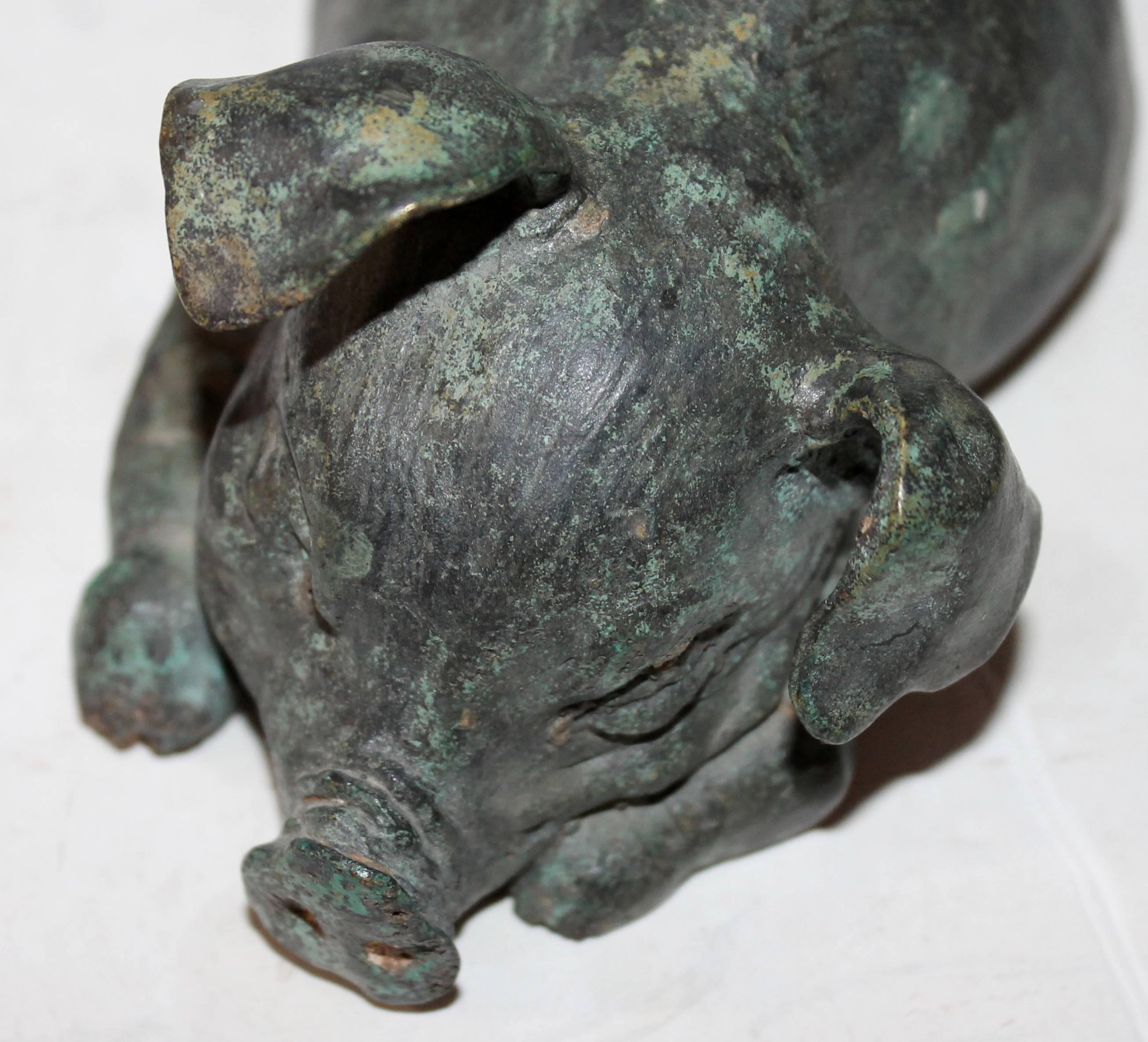 American Bronze Folky Pig Sculpture