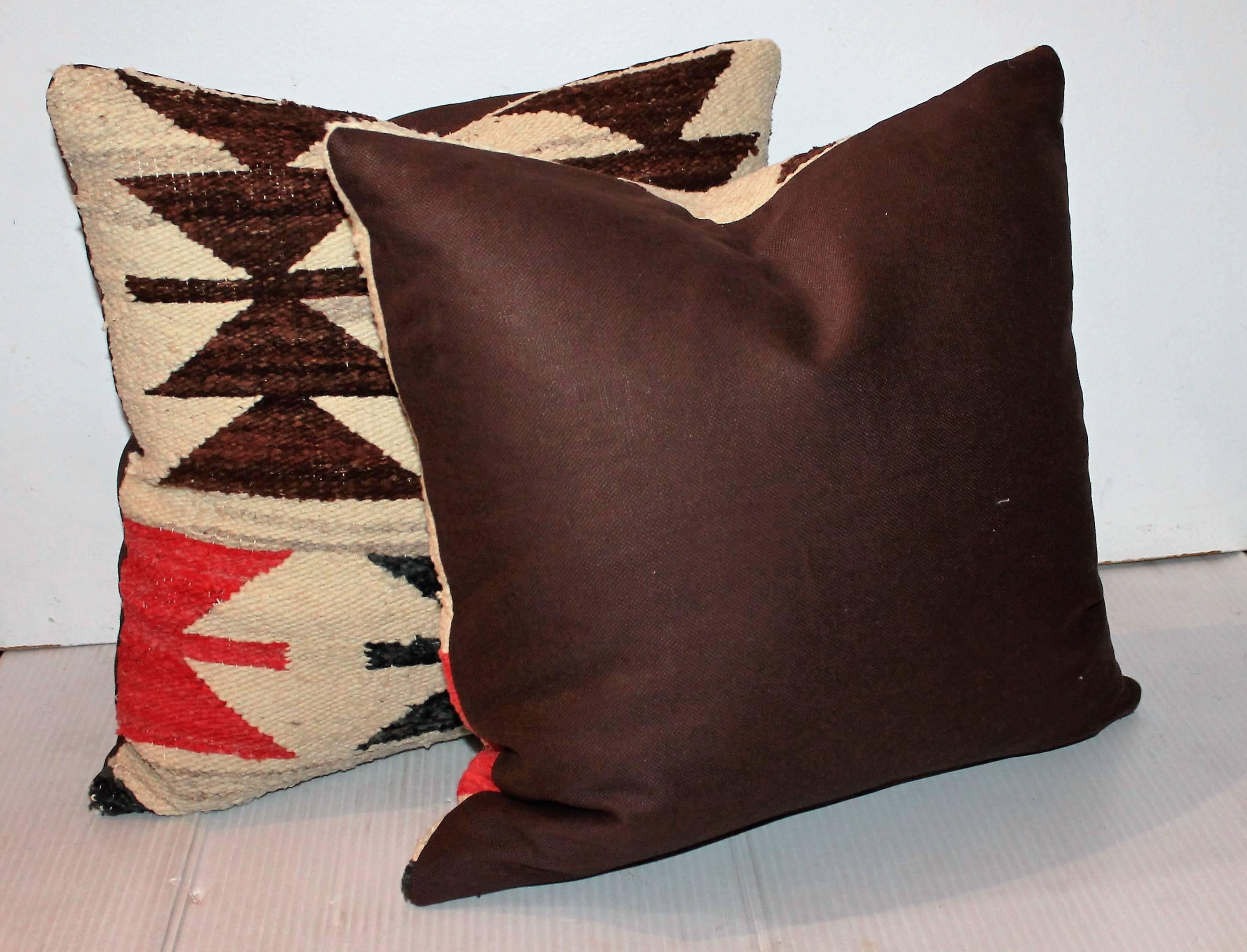 Hand-Woven Pair of Early Geometric Navajo Pillows