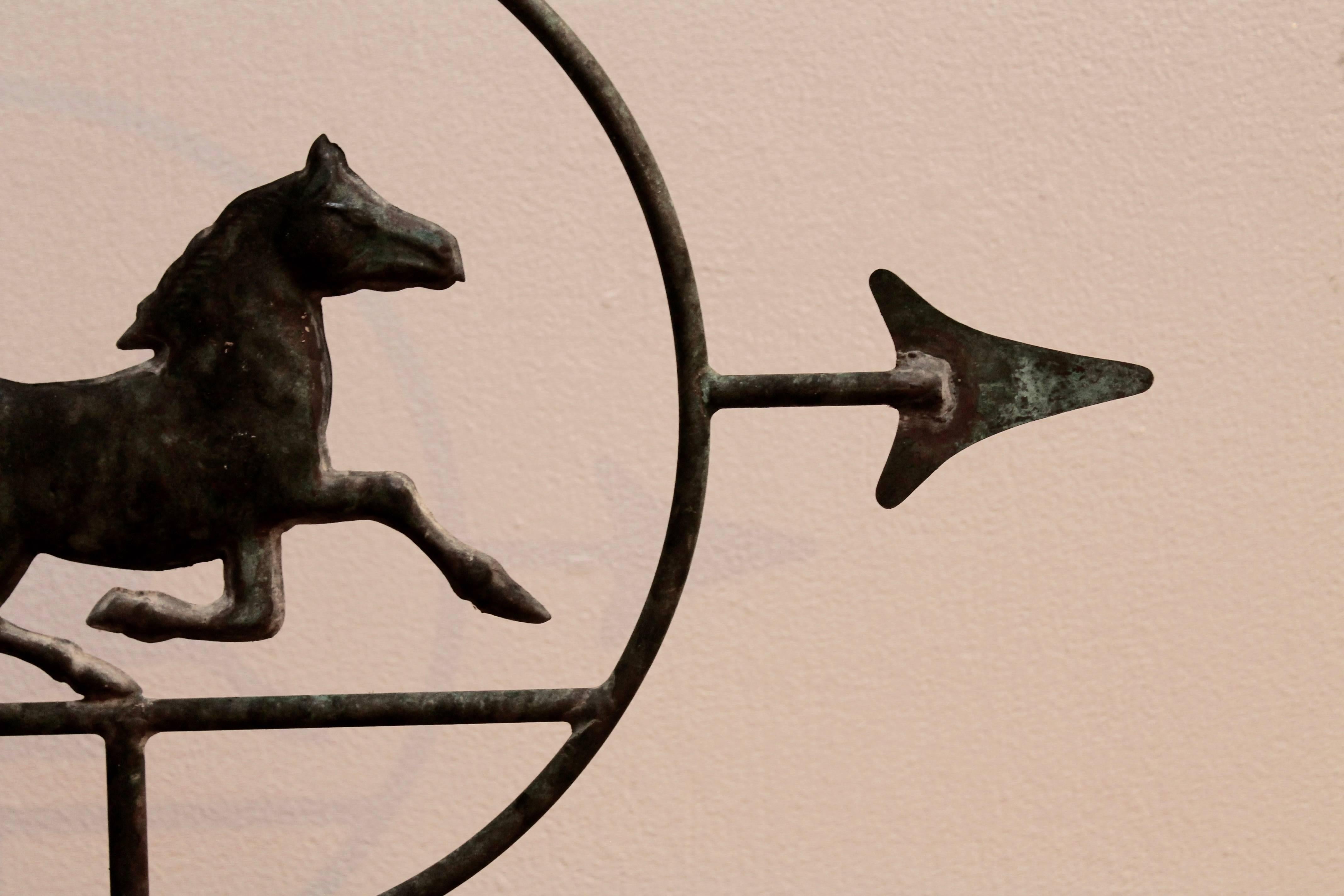 Folk Art 19th Century Running Horse within a Circle Weathervane on Stand