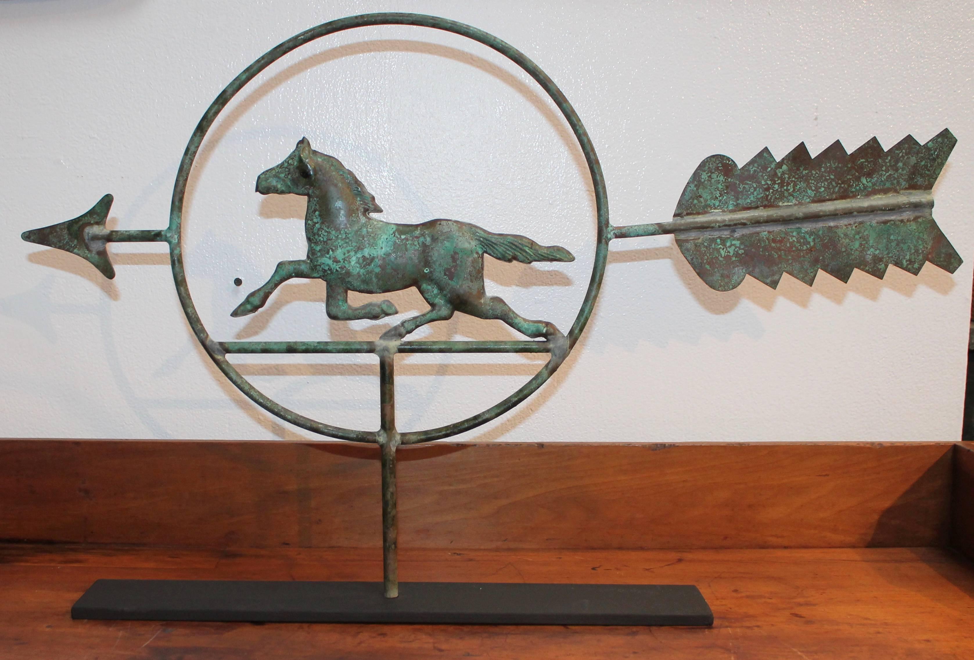 American 19th Century Running Horse within a Circle Weathervane on Stand