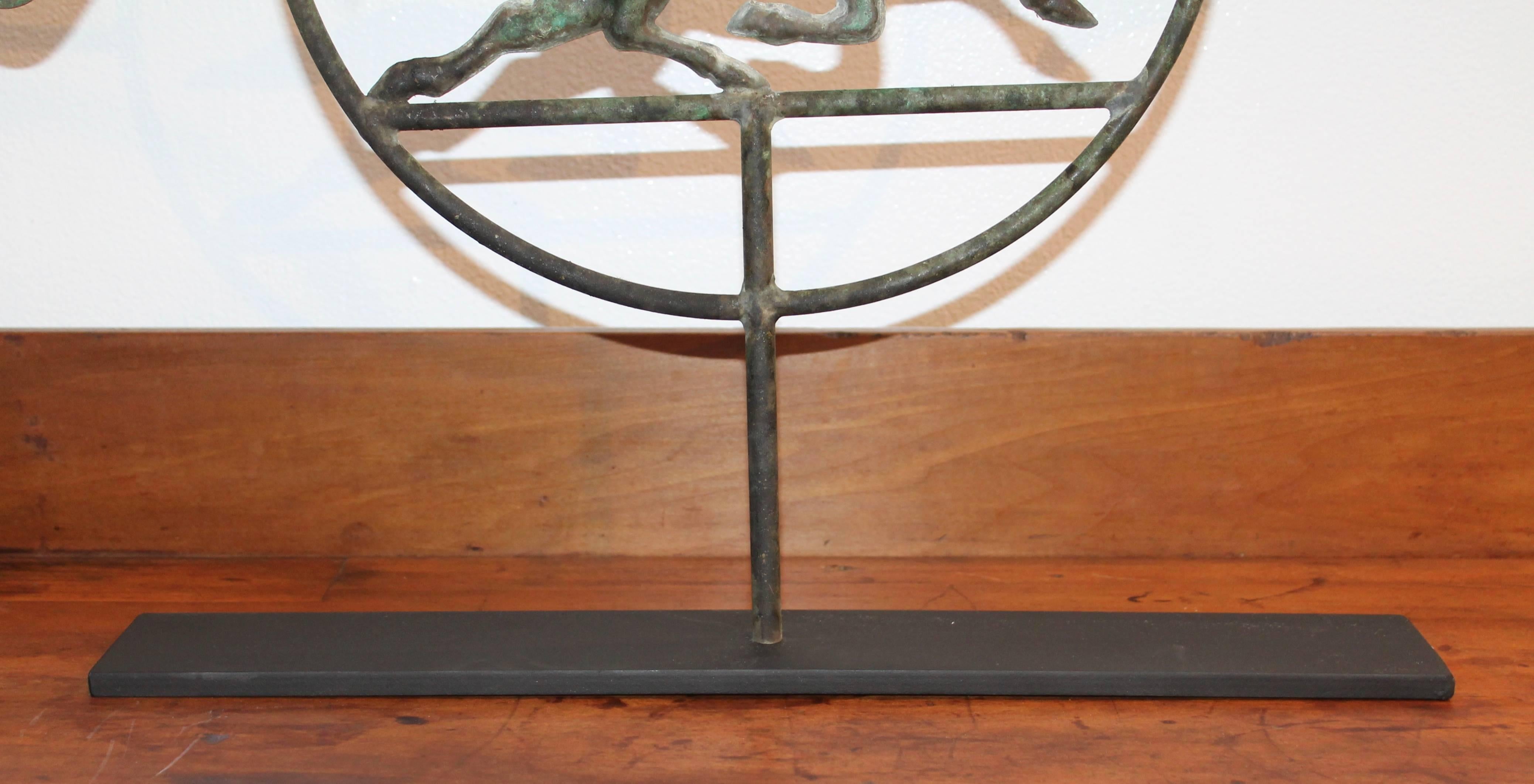 Patinated 19th Century Running Horse within a Circle Weathervane on Stand