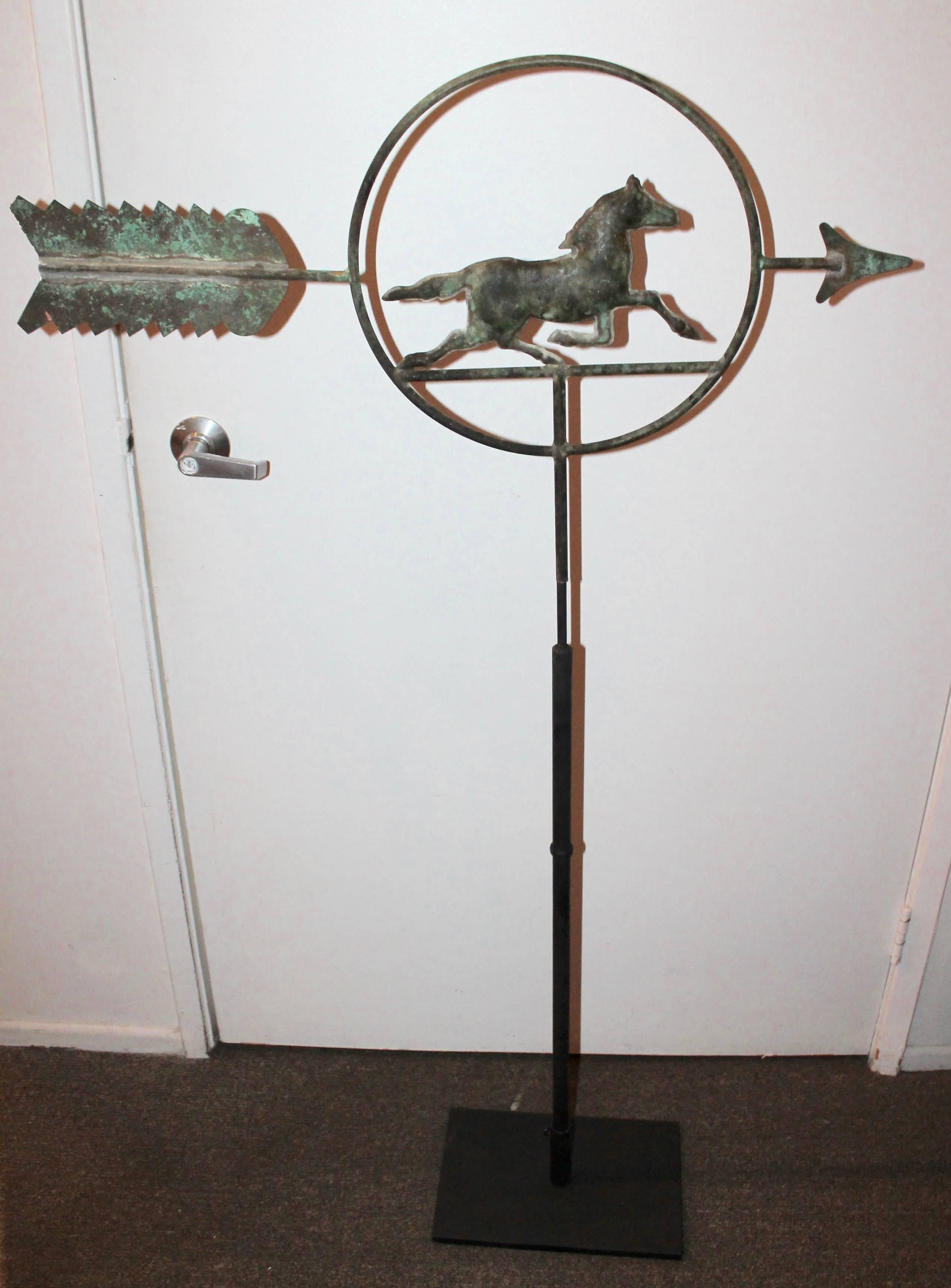 19th Century Running Horse within a Circle Weathervane on Stand In Distressed Condition In Los Angeles, CA
