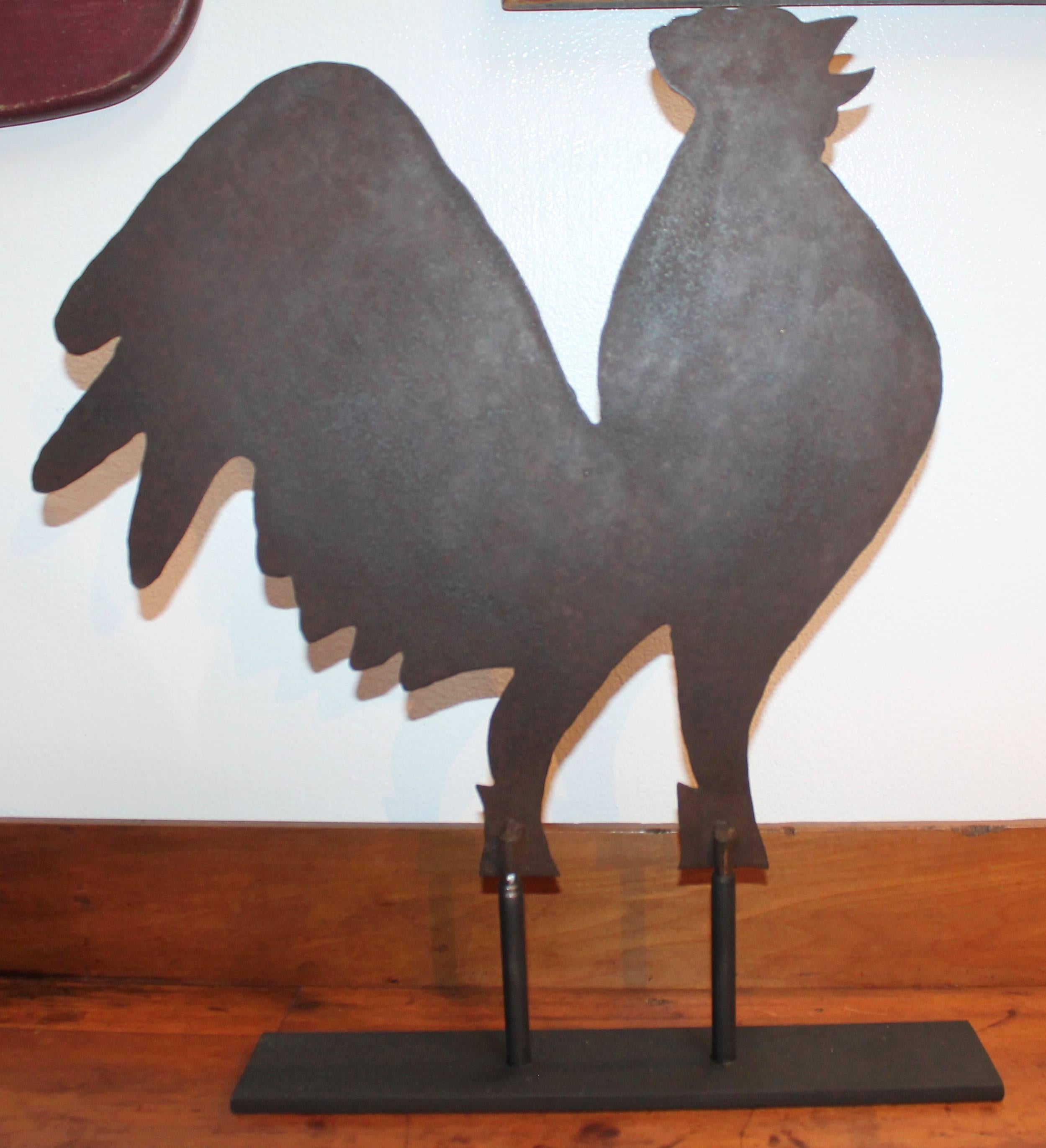 Folk Art 19th Century Folky Iron Rooster Weather Vane on Stand For Sale