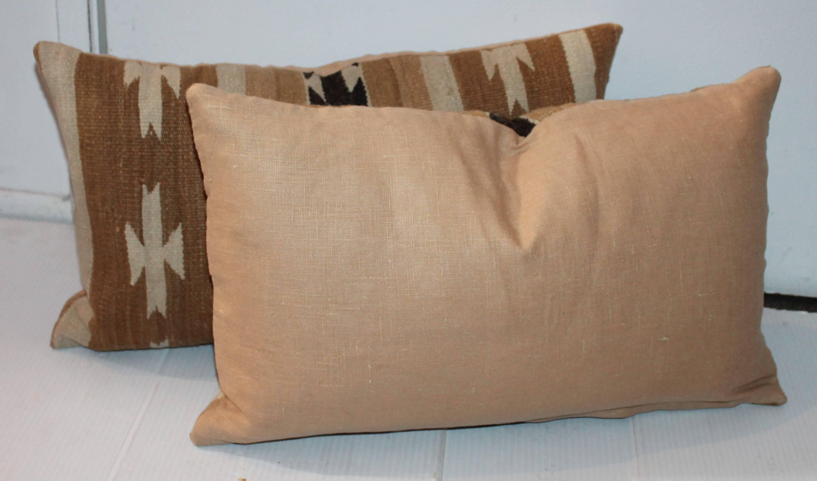 Hand-Woven Pair of Chinle Navajo Indian Weaving Bolster Pillows