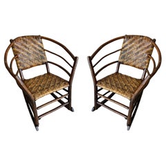 Pair of Signed Old Hickory Barrel Back Rocking Chairs