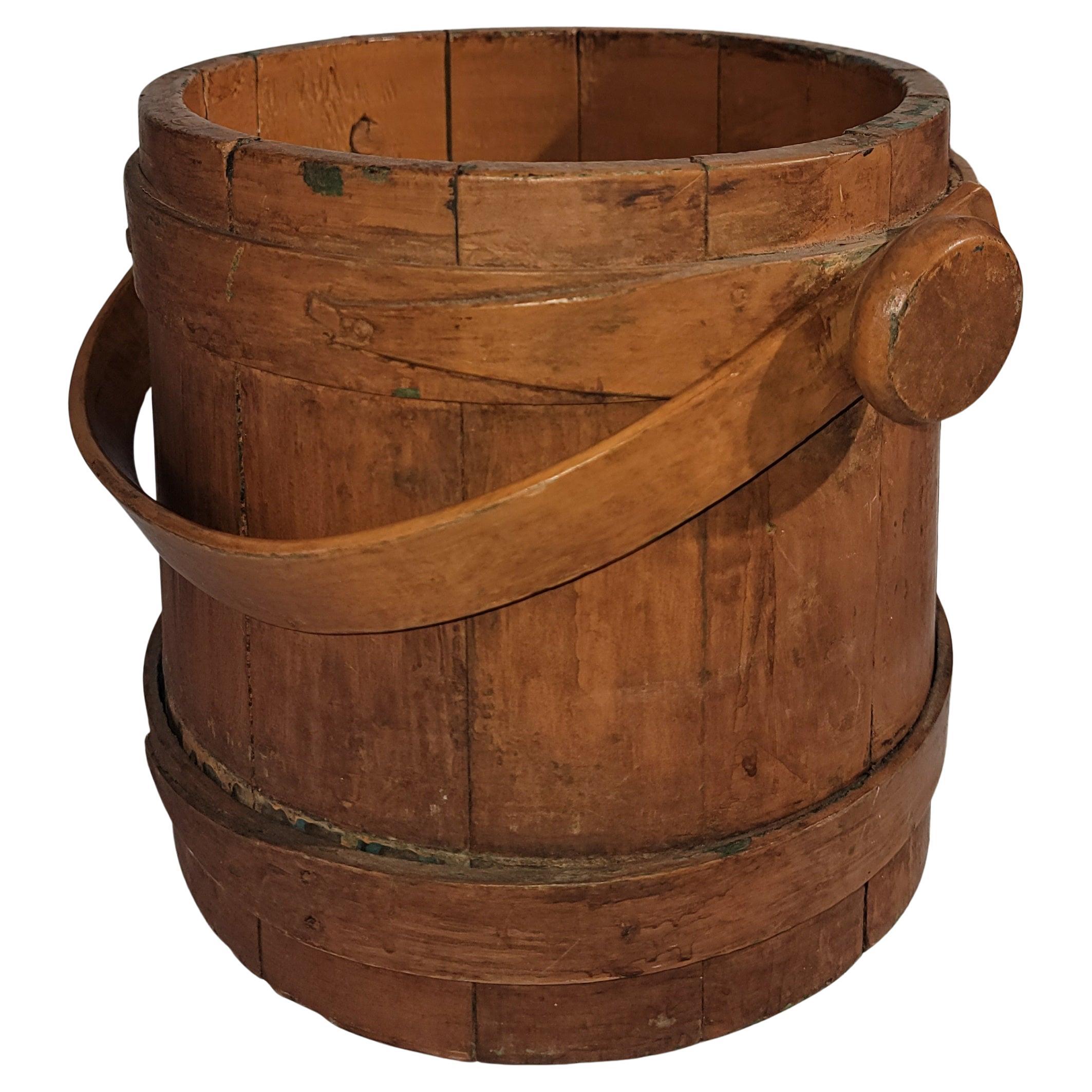 19Thc Original Salmon Over Green Painted Furkin/Bucket