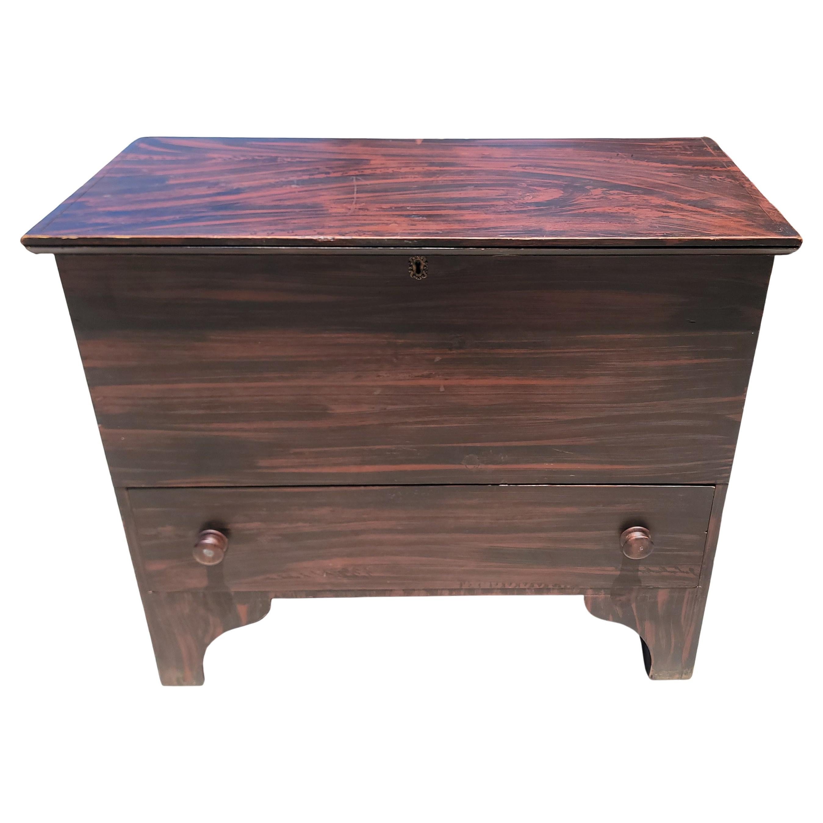 19th C Original Paint Decorated Tall Blanket Chest