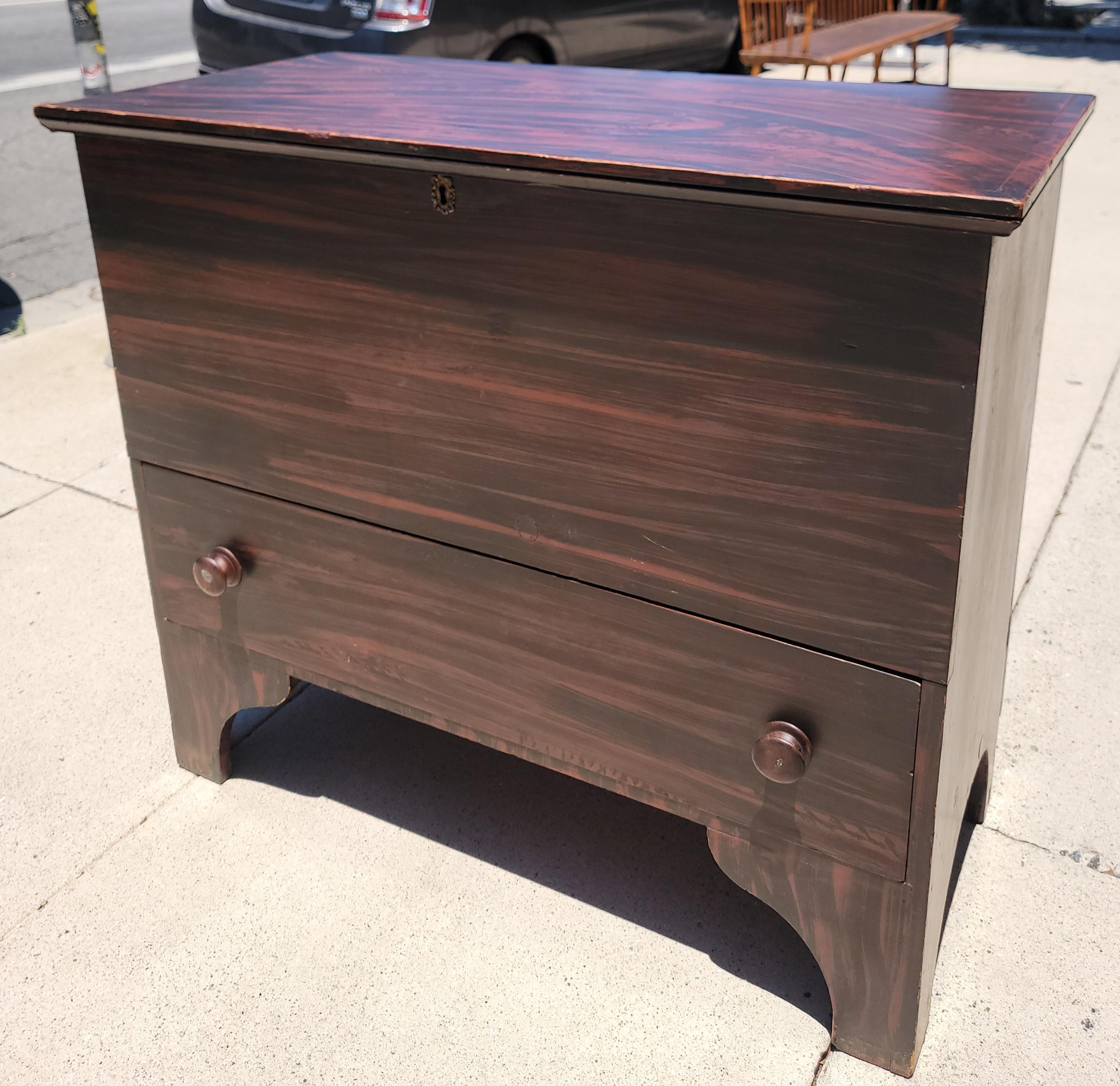 19. Jh. Original bemaltes Design und wunderbare, ungestörte Oberfläche: Diese hohe Deckentruhe ist in gutem Zustand und stammt aus einem Privatbesitz in Pennsylvania. Diese original bemalte Truhe ist in tadellosem Zustand. Diese ausgeschnittene