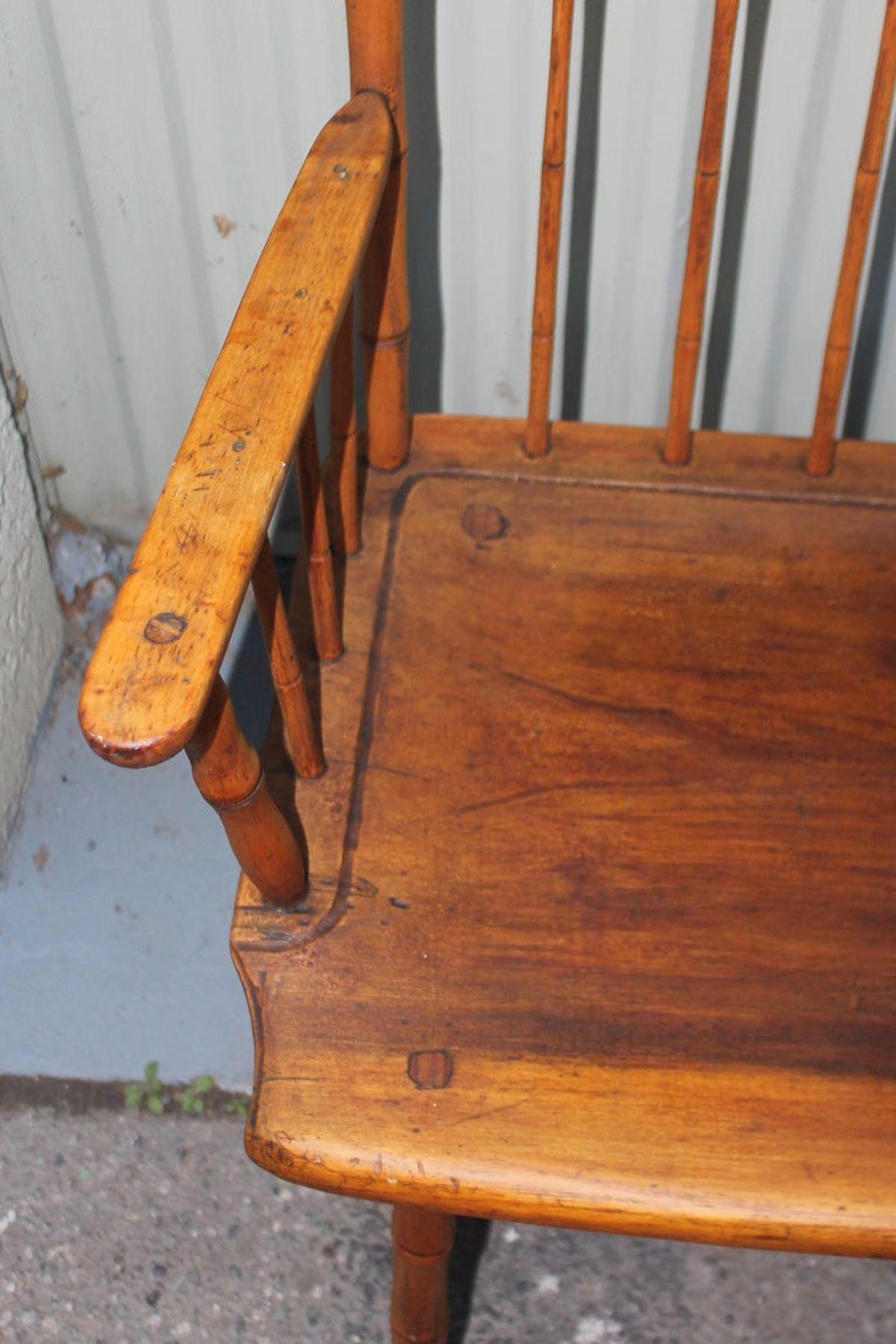 American 19th C Early Windsor Settee from New England For Sale