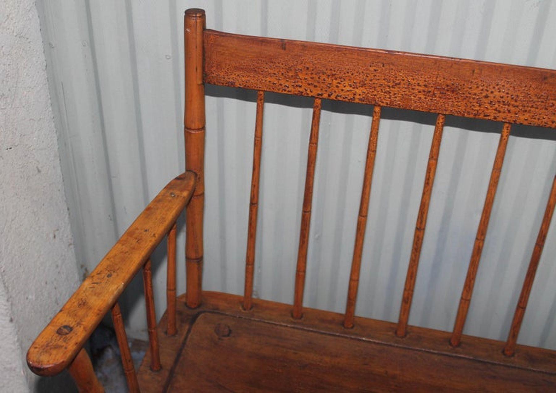 Hand-Crafted 19th C Early Windsor Settee from New England For Sale