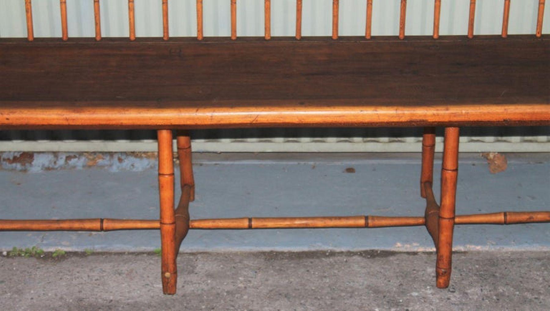 Wood 19th C Early Windsor Settee from New England For Sale