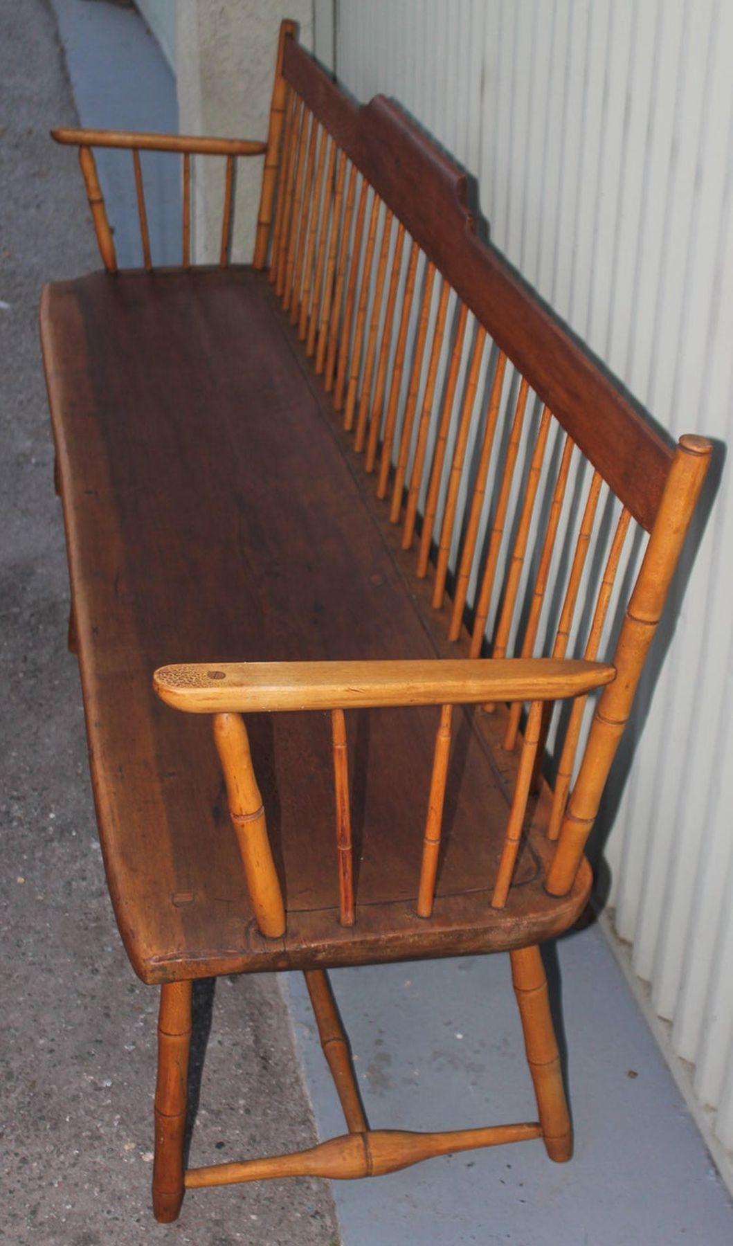 19th C Early Windsor Settee from New England For Sale 3