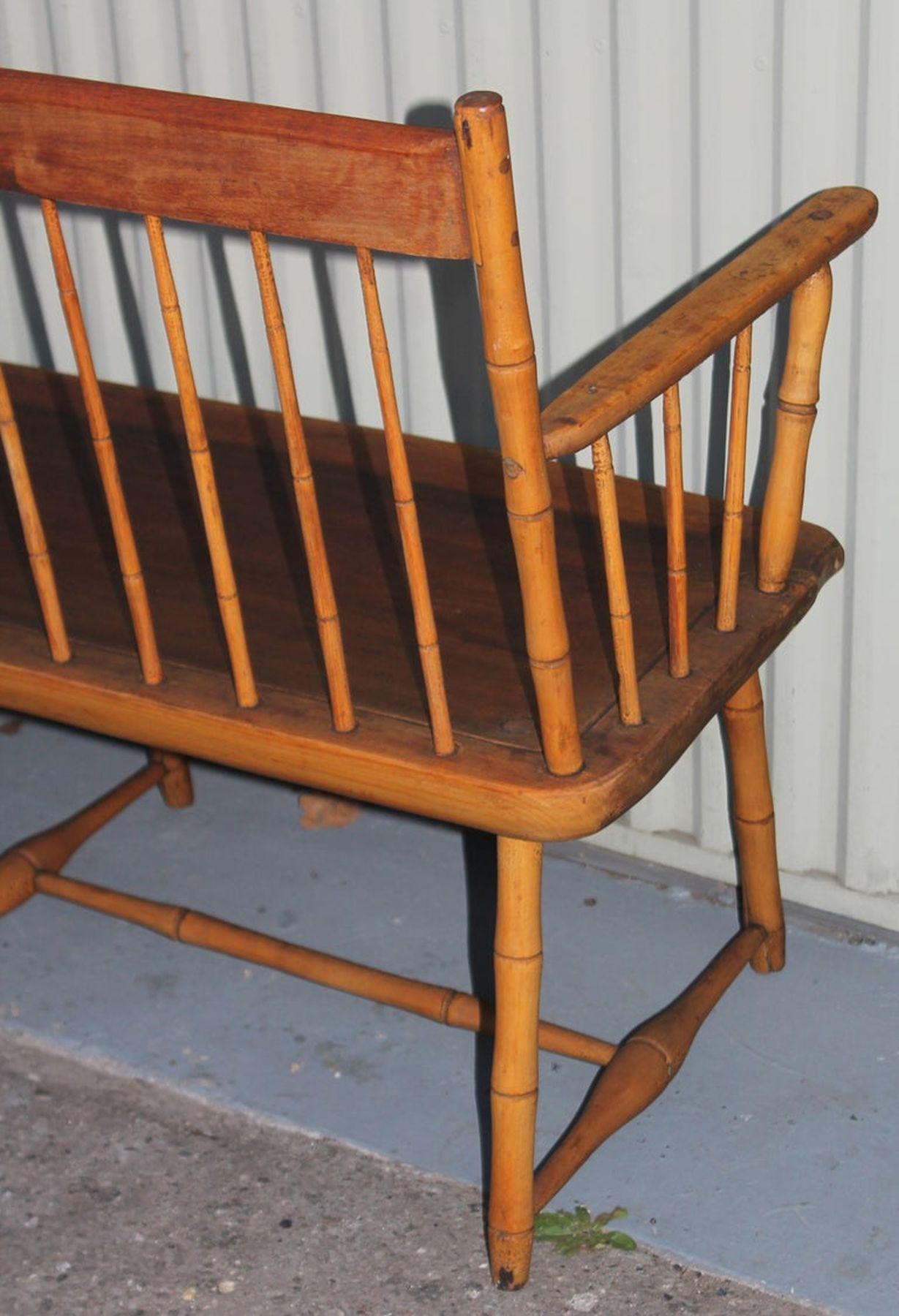 19th C Early Windsor Settee from New England For Sale 5